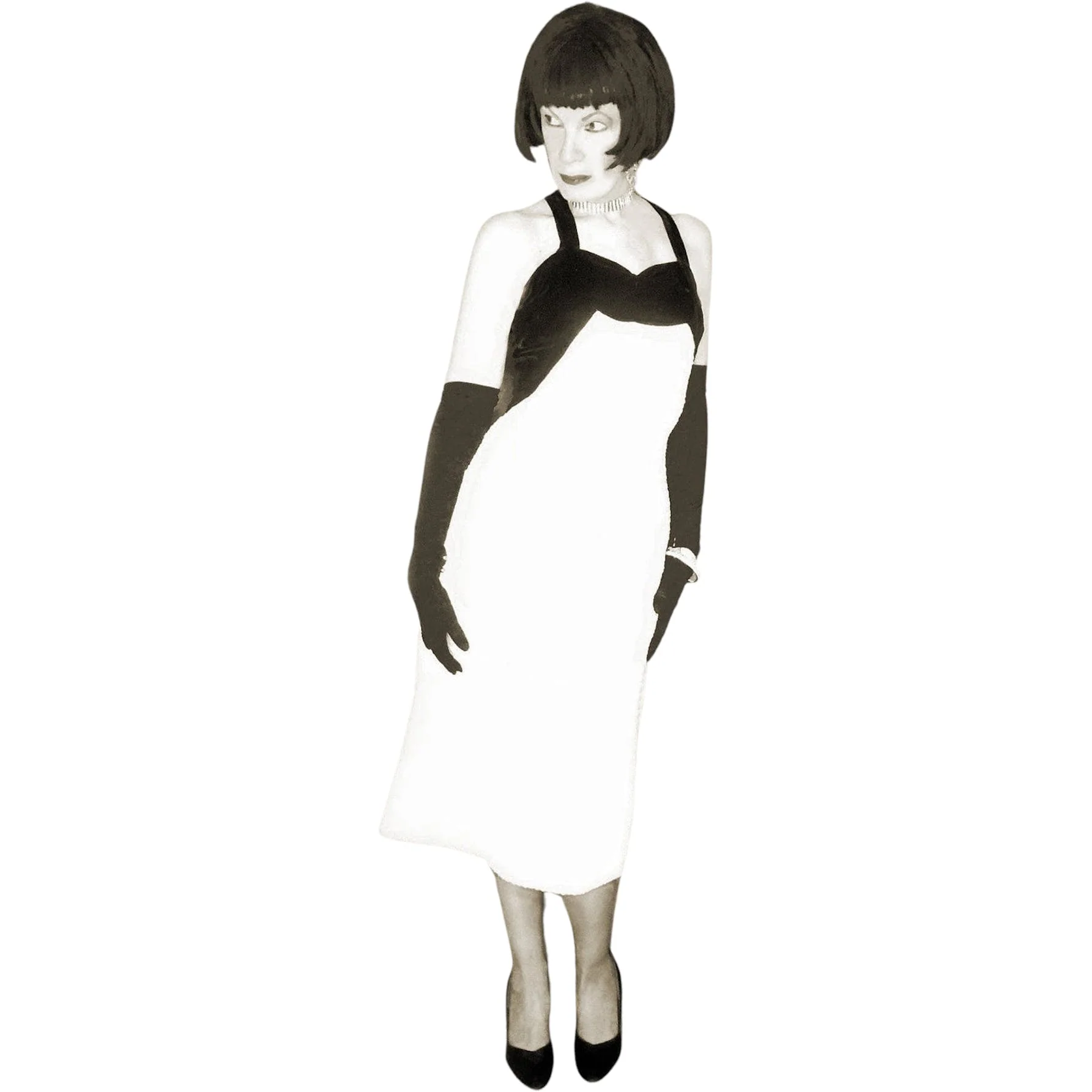 50s Black Velvet Halter White Sequin Dress - Bombshell By Anita Modes - Image 10