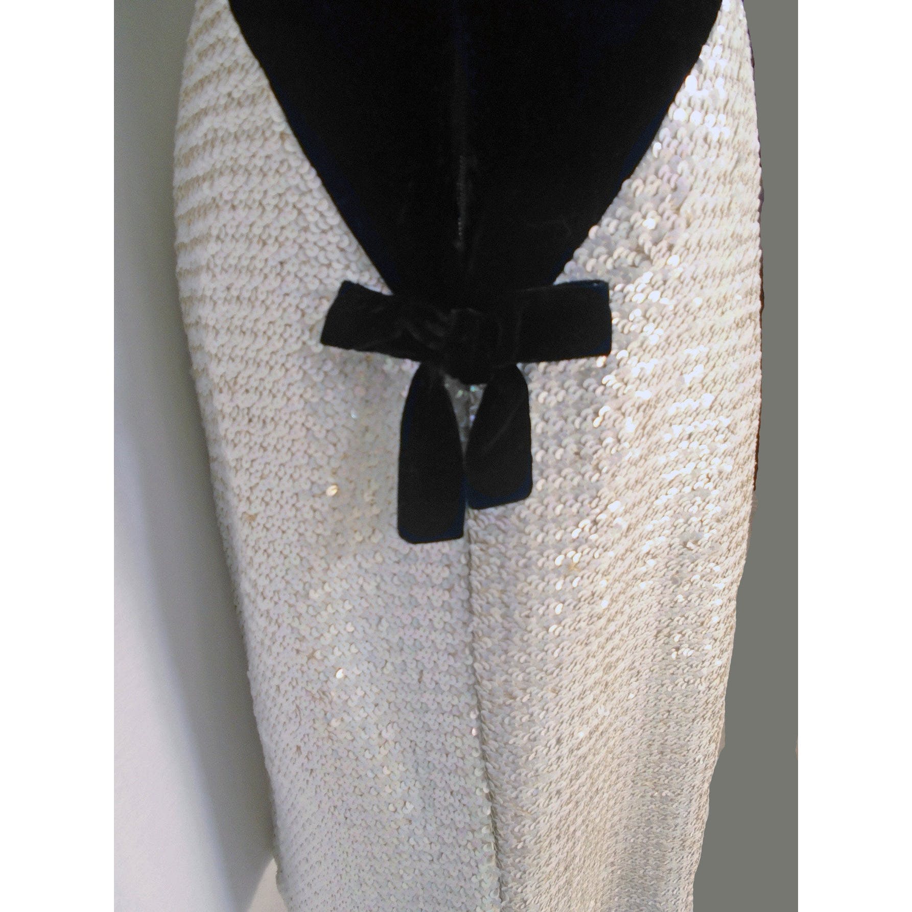 50s Black Velvet Halter White Sequin Dress - Bombshell By Anita Modes - Image 2