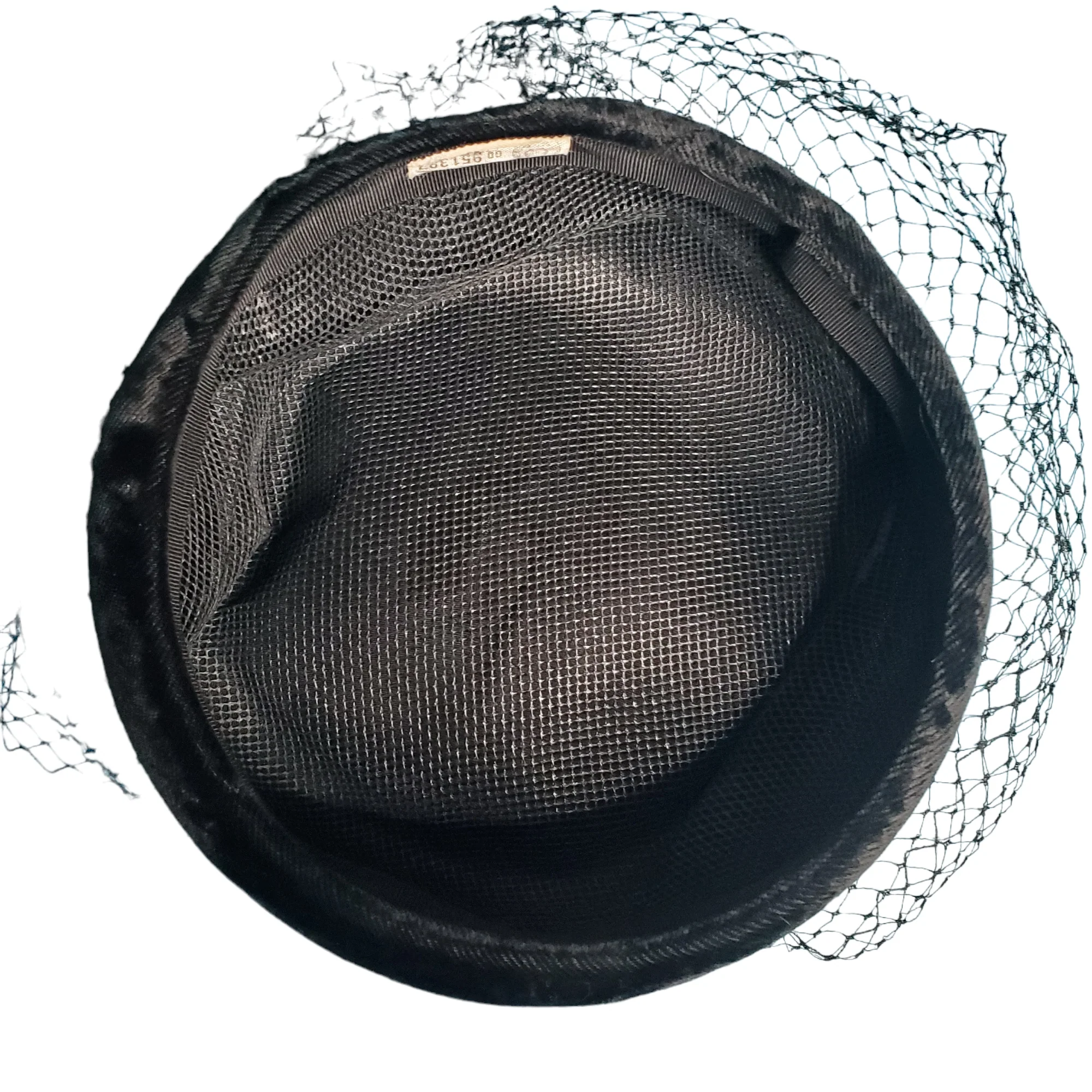 50s Black Velvet Mesh Netting Elegant Pillbox Hat - Image 4