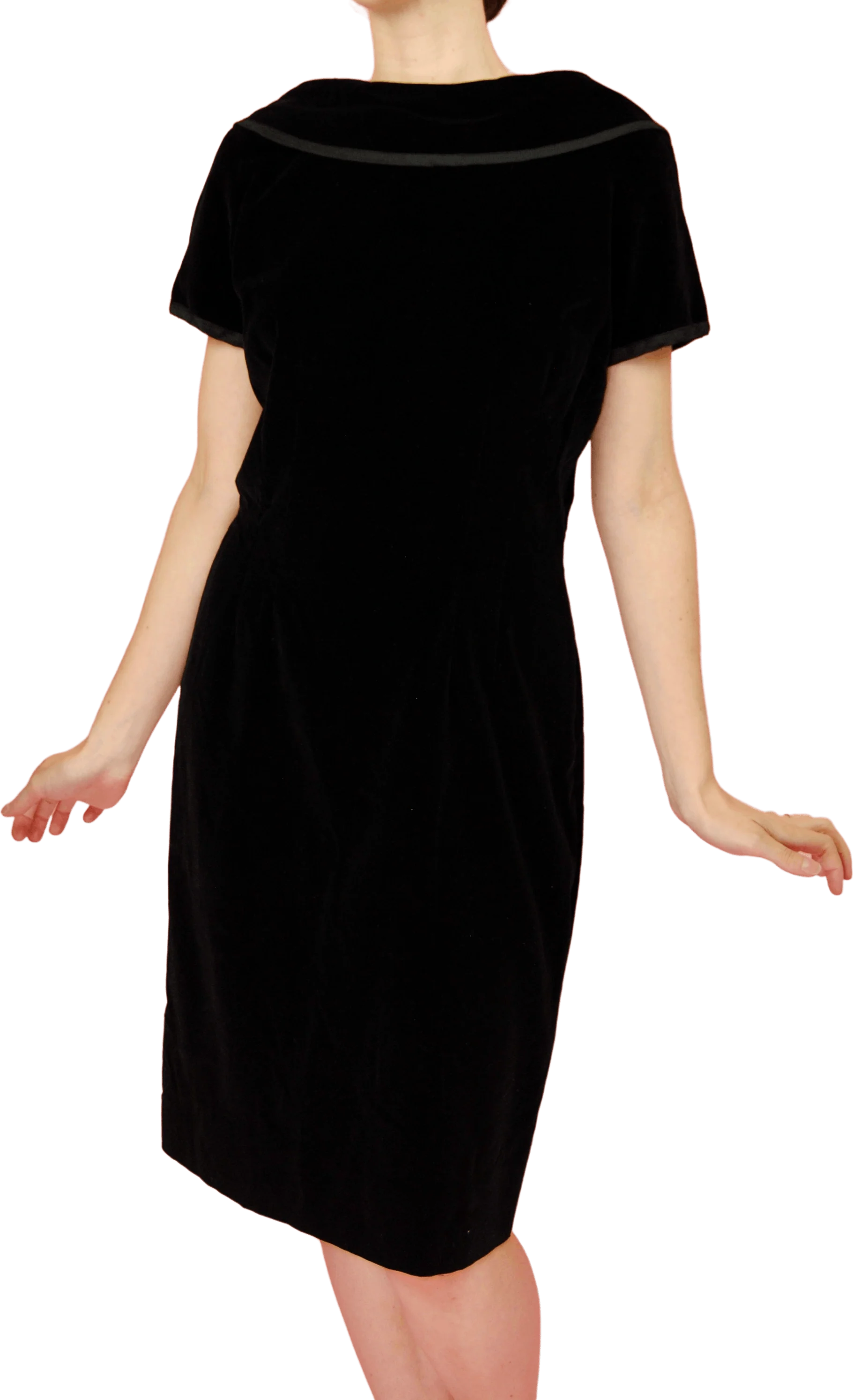 50s Black Velveteen Cocktail Holiday Dress With Trim By Gilden Juniors