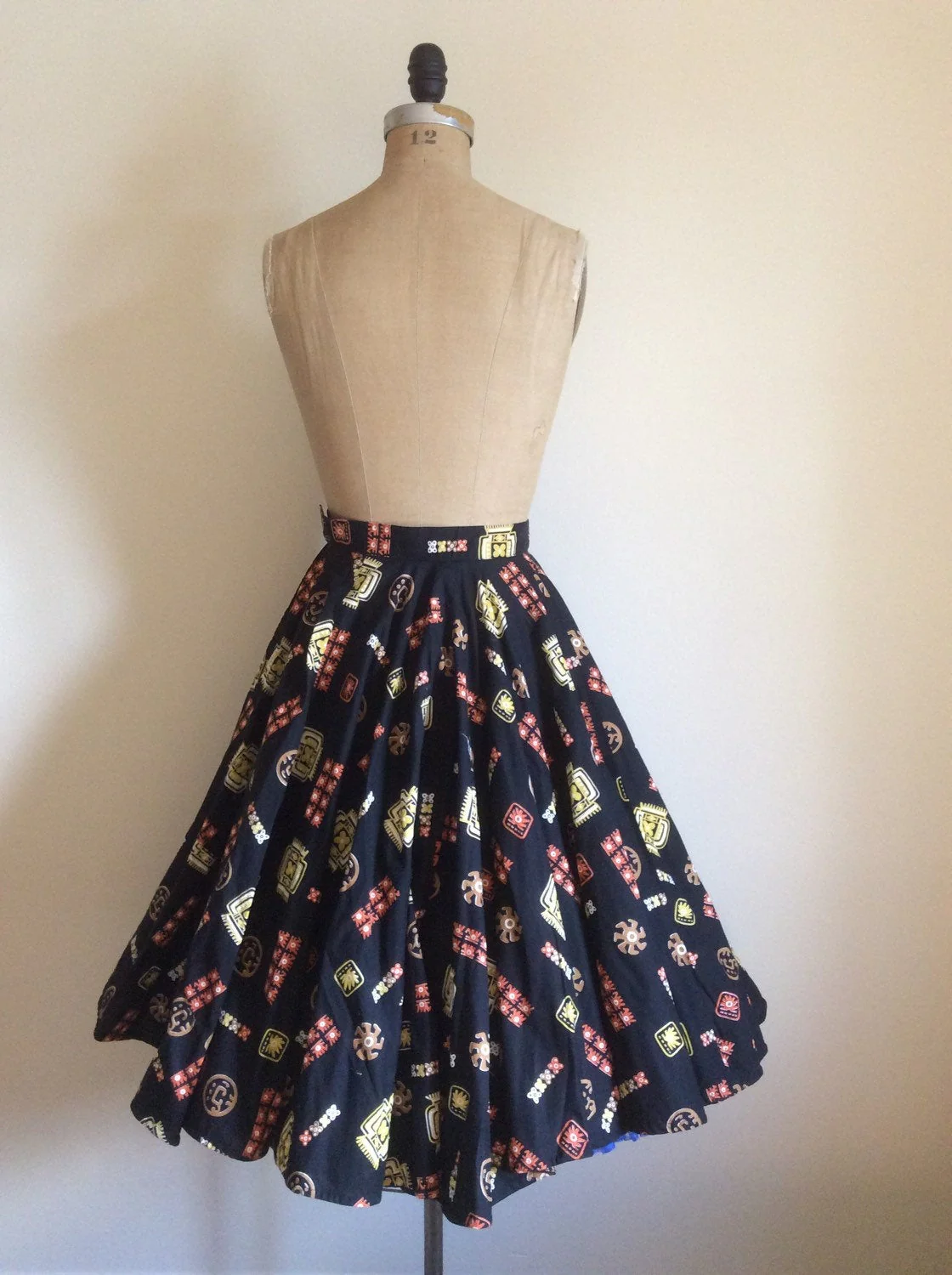50's Black with Yellow and Orange Novelty Print Circle Skirt - Image 2