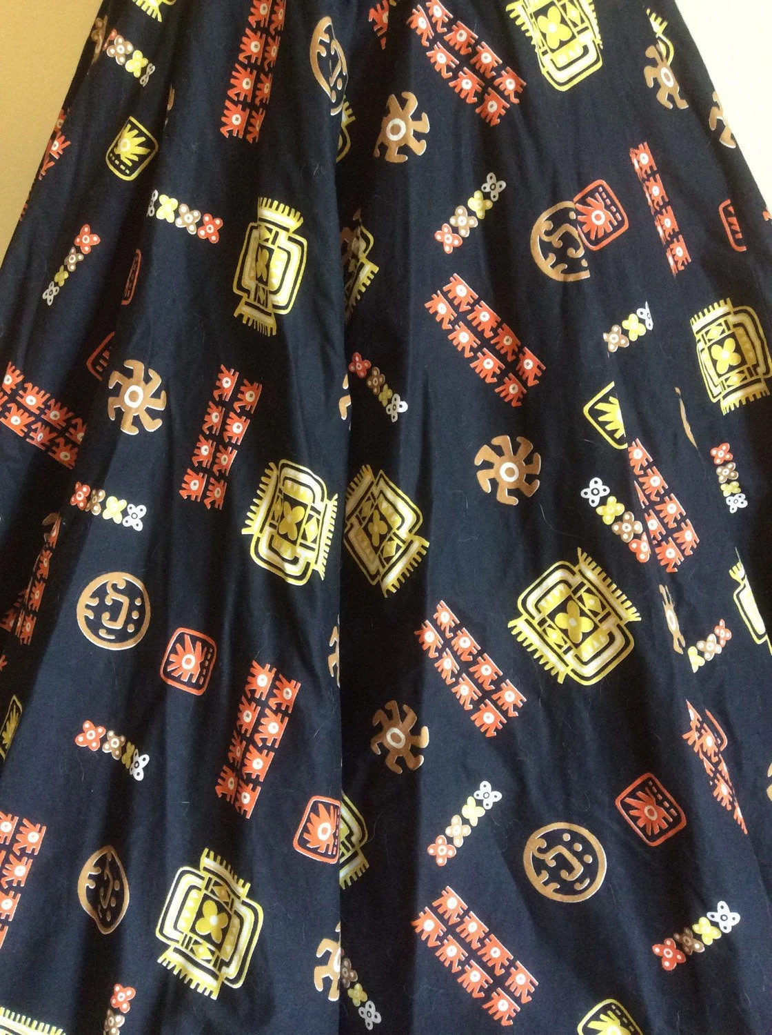 50's Black with Yellow and Orange Novelty Print Circle Skirt - Image 4