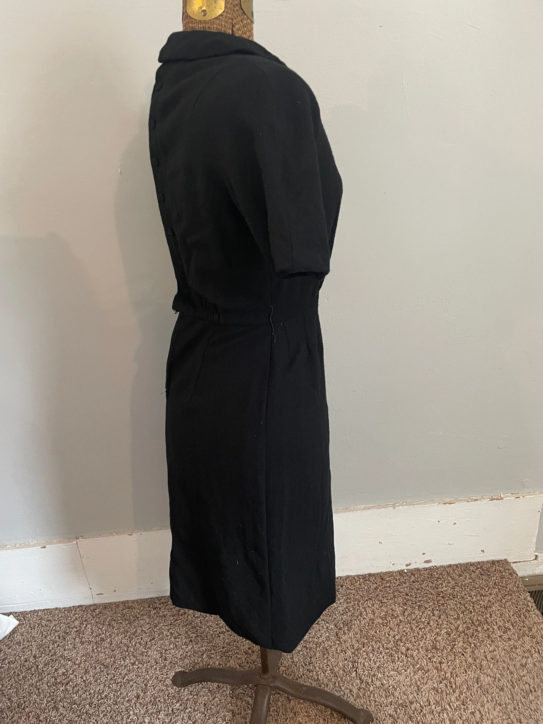 50s Black Wool Dress by Lanz Original - Image 4