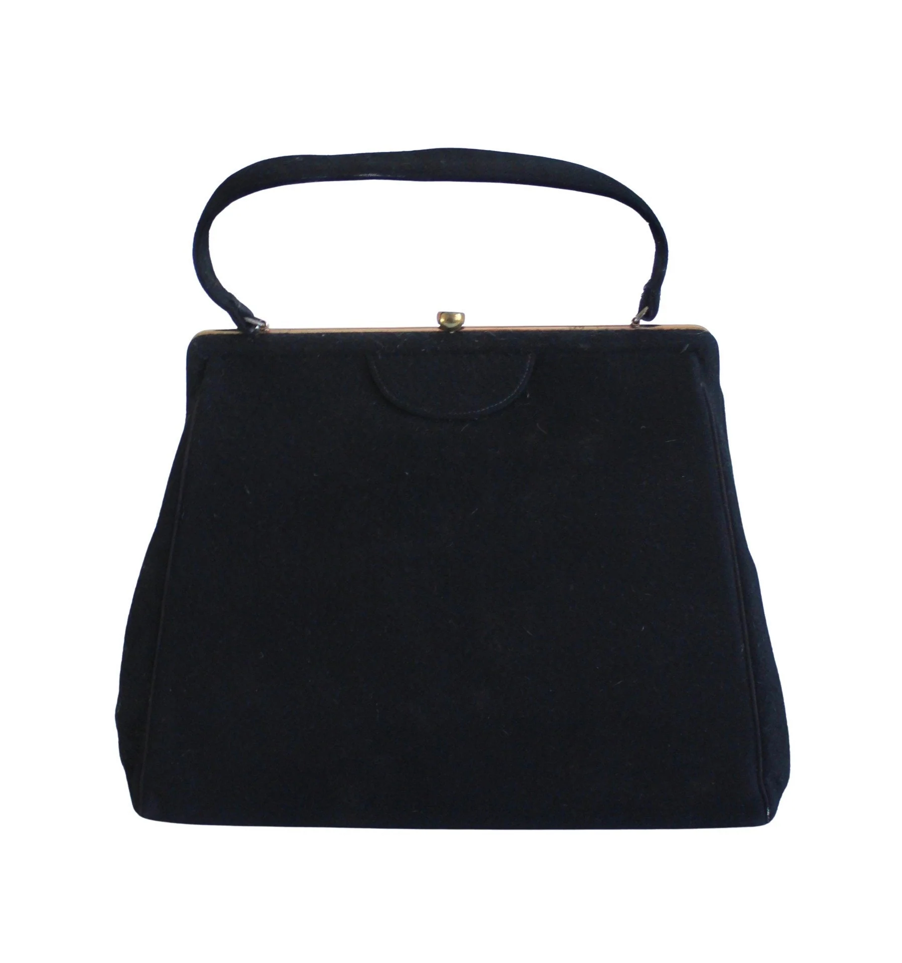 50s Black Wool Handbag Pocketbook Classic Kelly Bag - Image 4