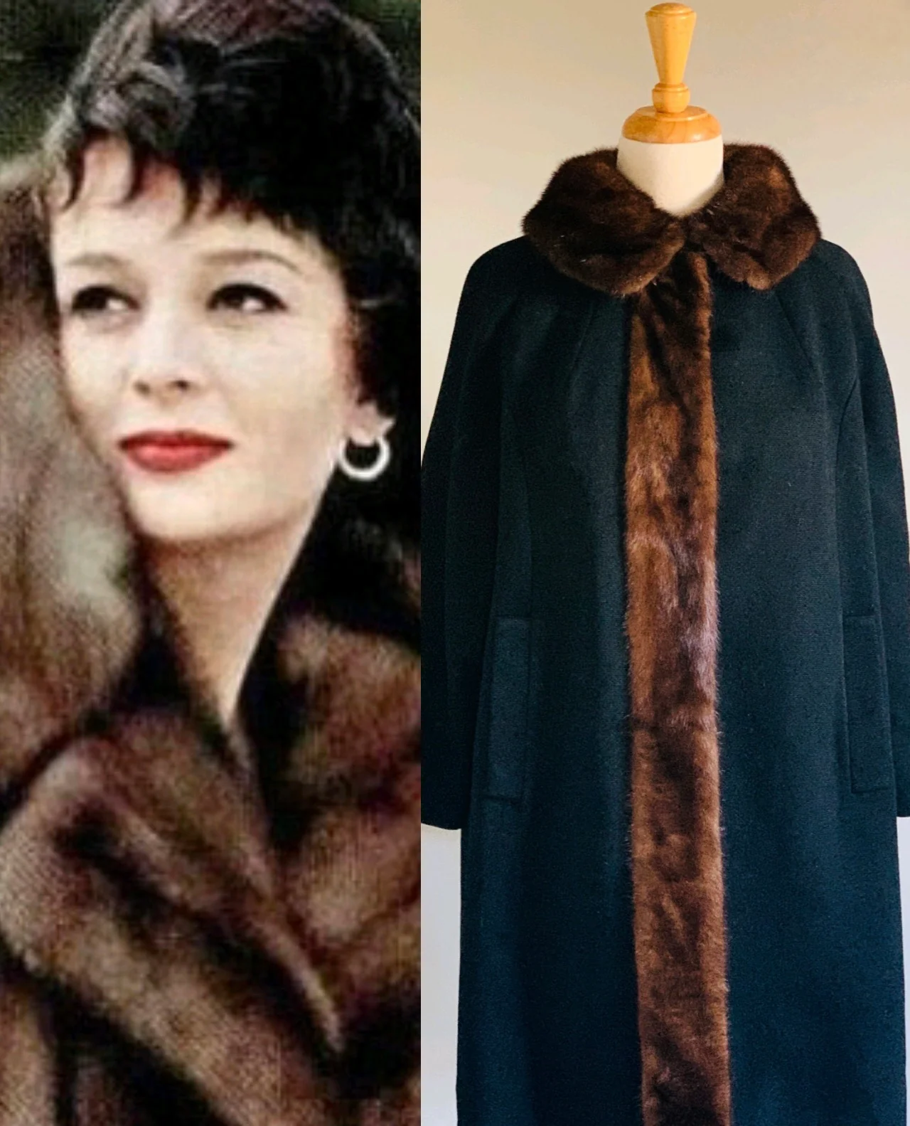 50s Black Wool Mink Coat - Image 3
