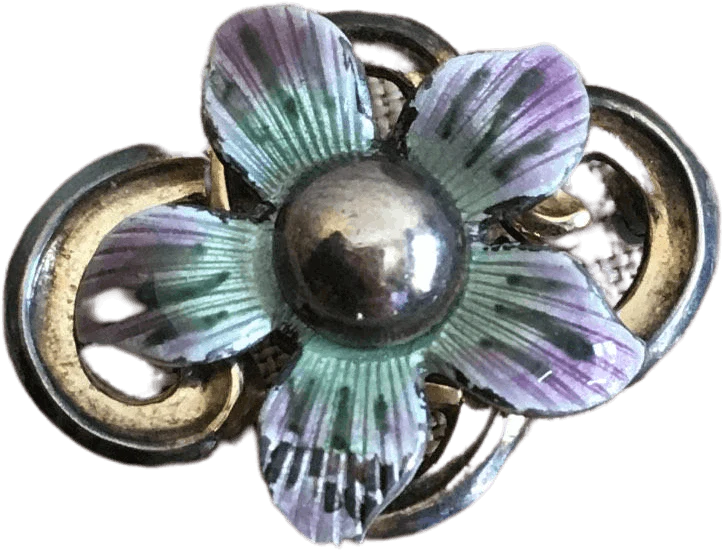 50's Blue and Purple Flower Brooch Pin by Symmetalic Sterling 1/20 14 K