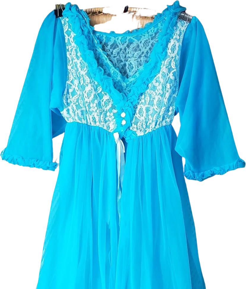 50s Blue Chemise and Robe Set Md by Belle Smith - Image 2