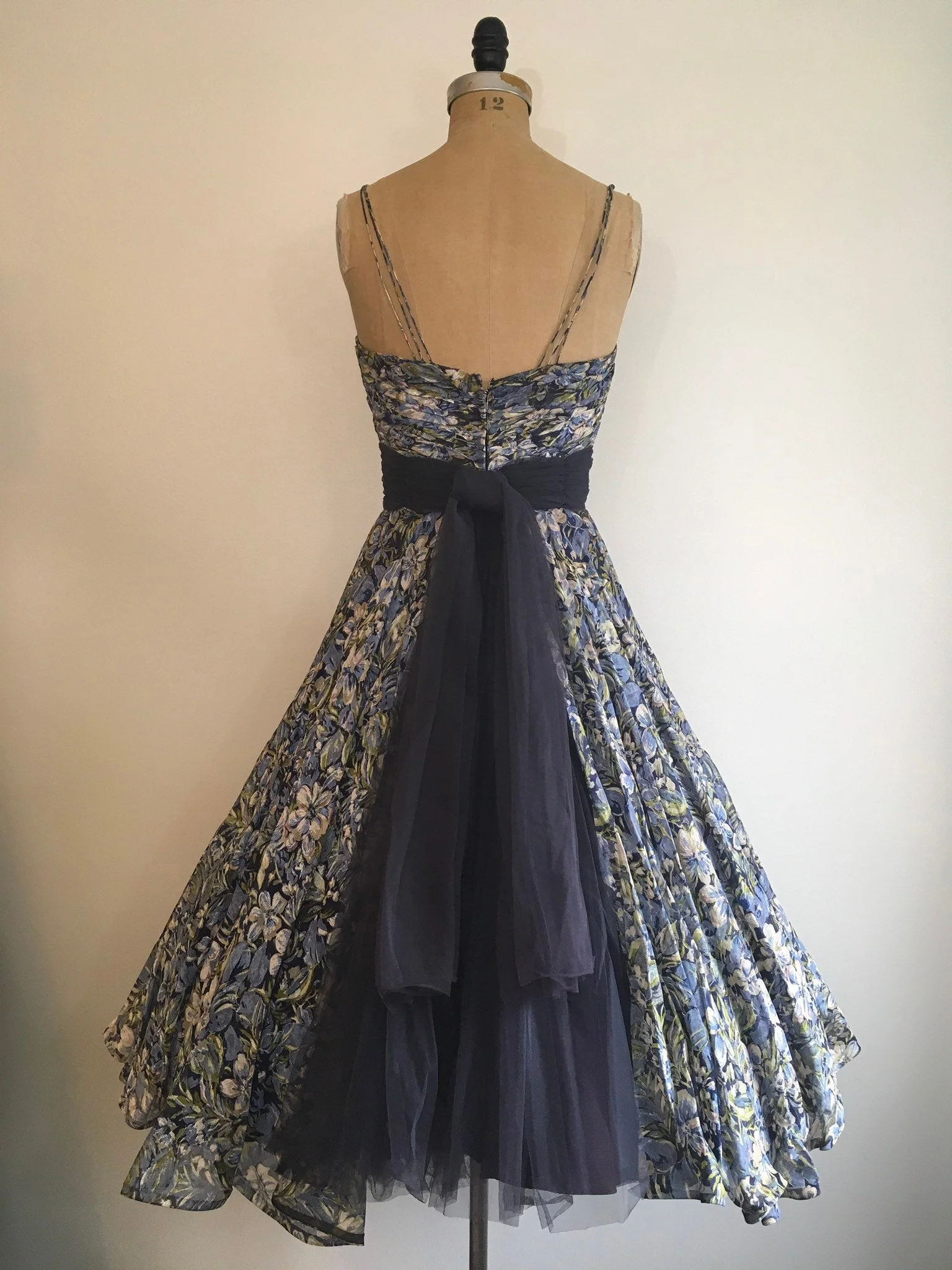 50's Blue Floral Spaghetti Strap Party Dress by Tiana Pittelle - Image 2