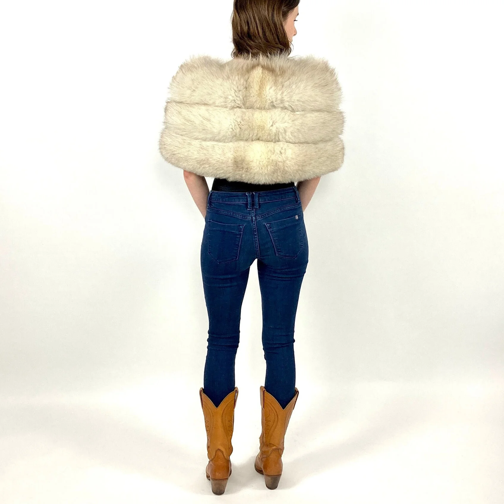50s Blue Fox Fur Cape Artic Oversized Fox Fur Stole Plush Glam Wrap Jacket Striped Rocker Vintage Dress Fur Wedding Stroller - Image 4
