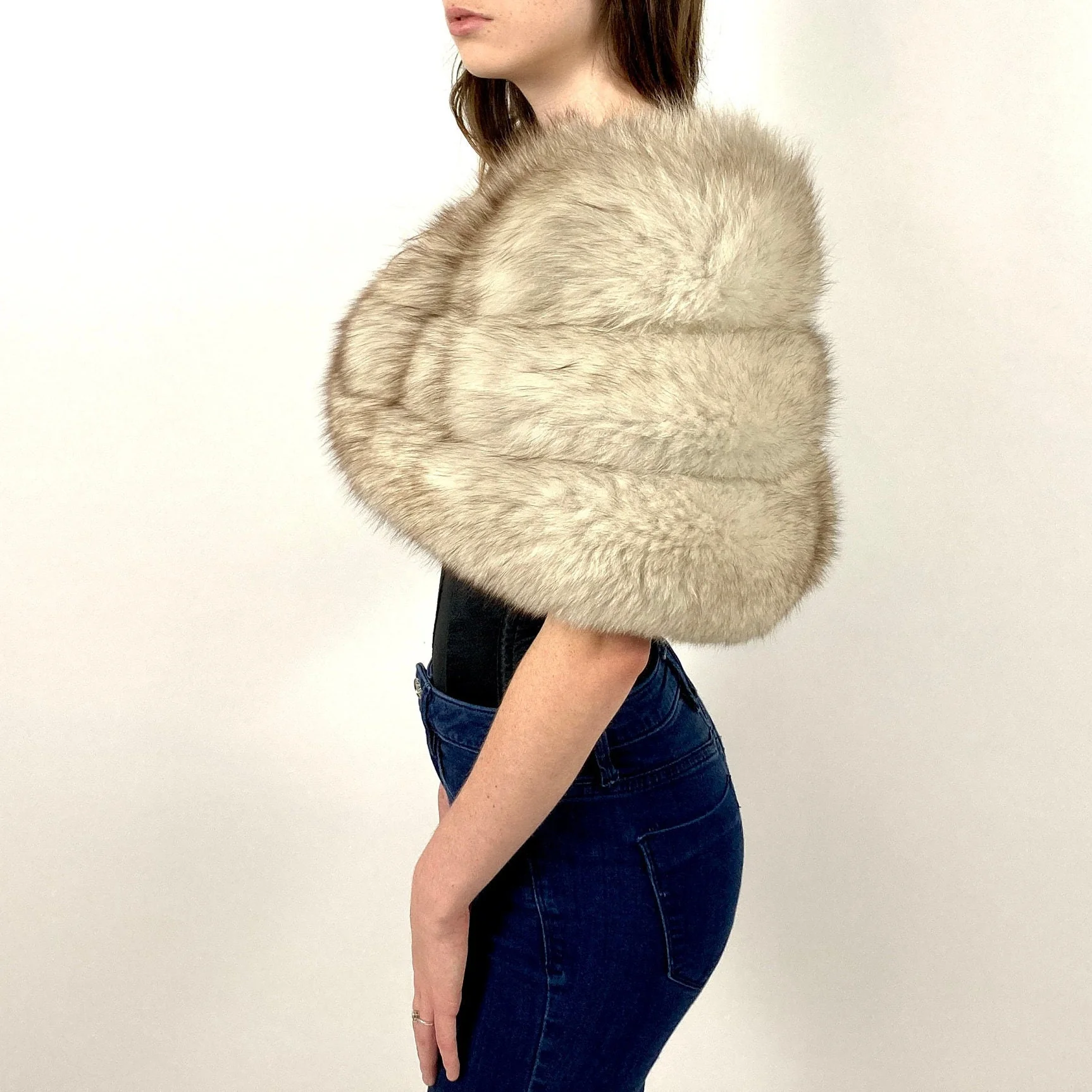 50s Blue Fox Fur Cape Artic Oversized Fox Fur Stole Plush Glam Wrap Jacket Striped Rocker Vintage Dress Fur Wedding Stroller - Image 7