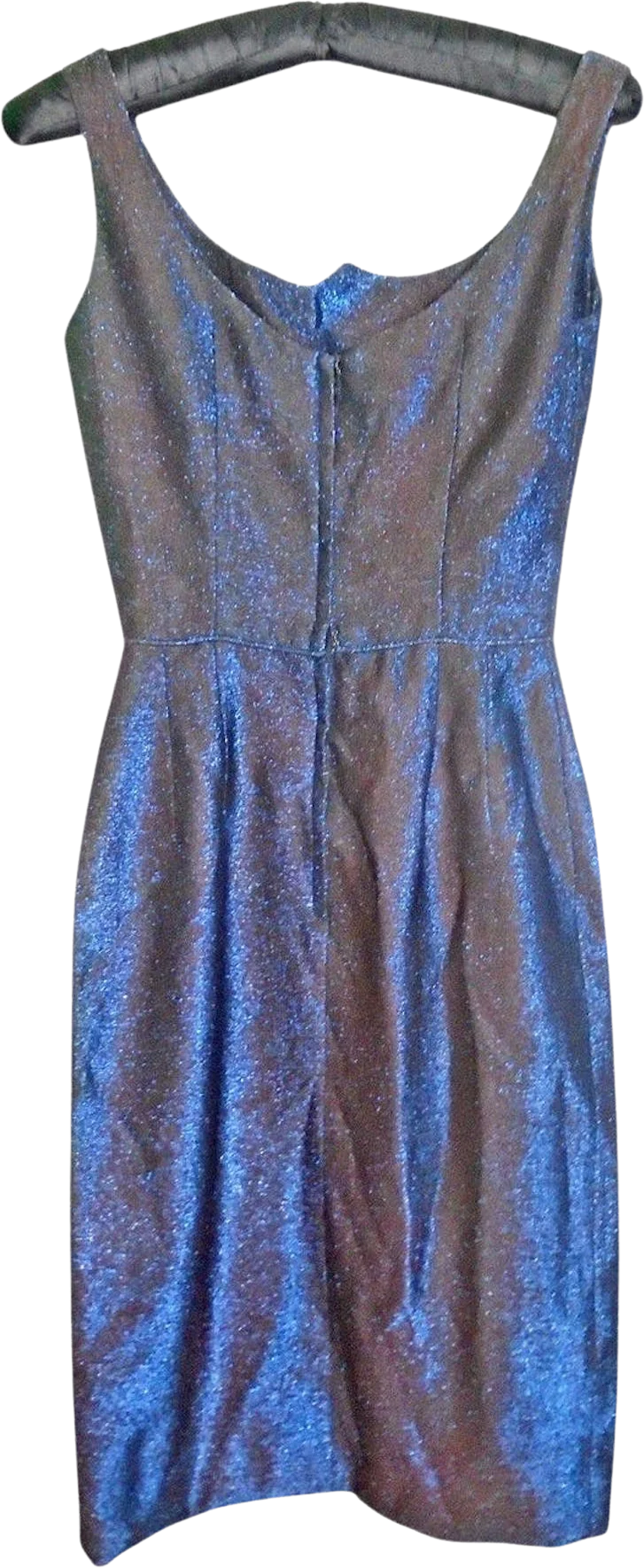 50s Blue Metallic Cocktail Dress Is Iridescent Bodycon - Image 2