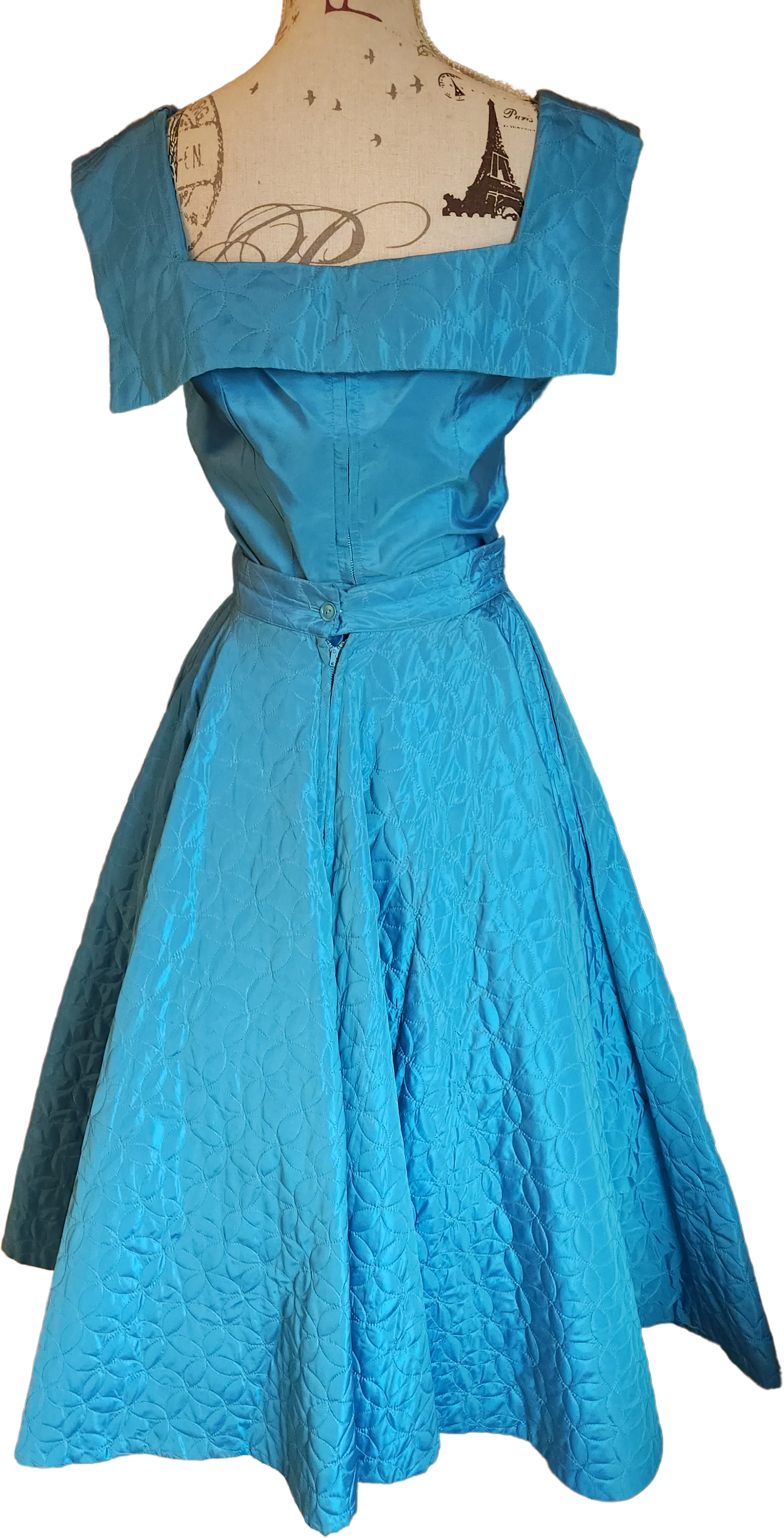 50s Blue Quilted Taffeta Circle Skirt Set By Hi Fashions of California - Image 2