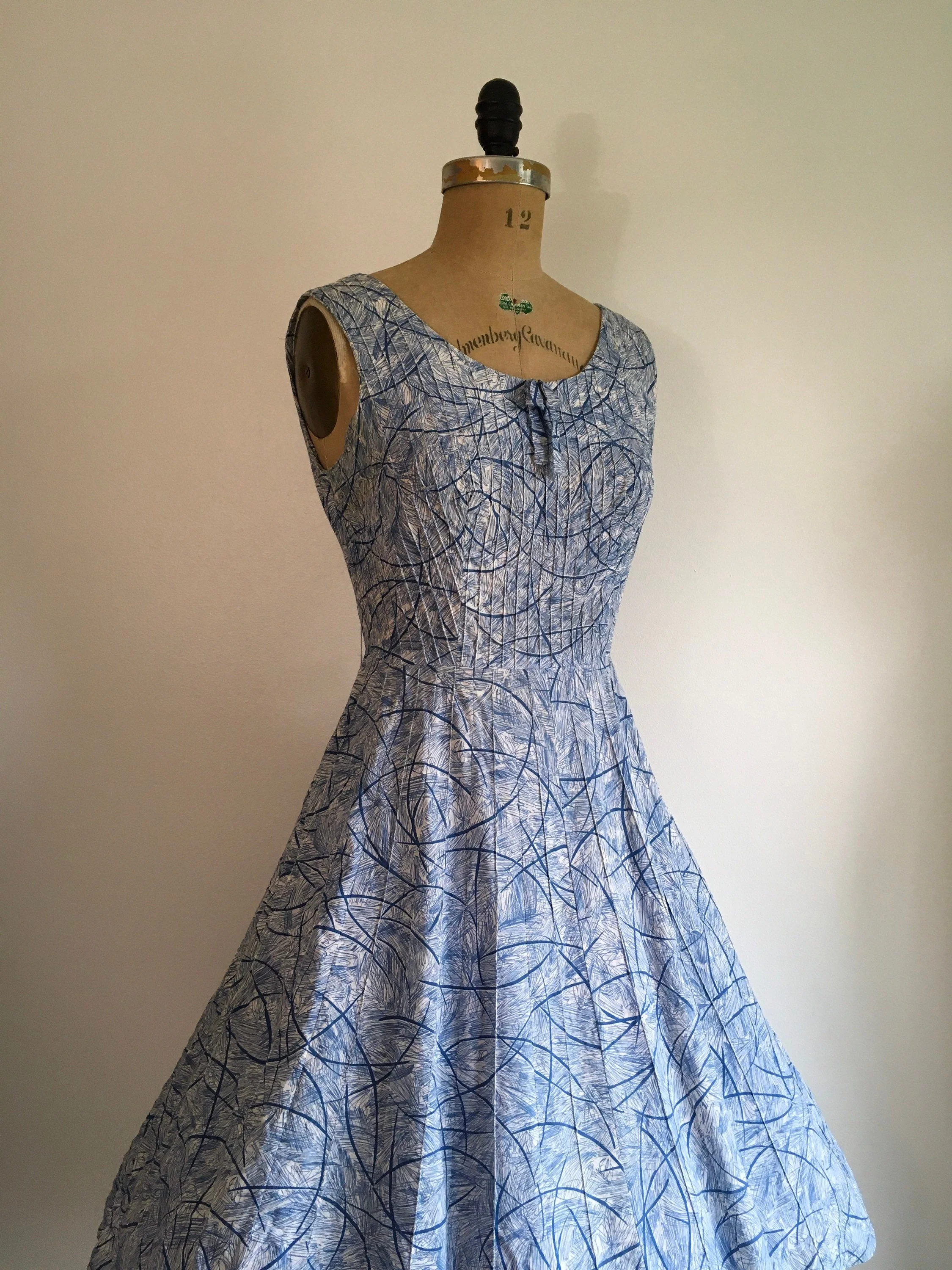 50's Blue Sleeveless Abstract Print Sundress by Marc El Of Miami - Image 3