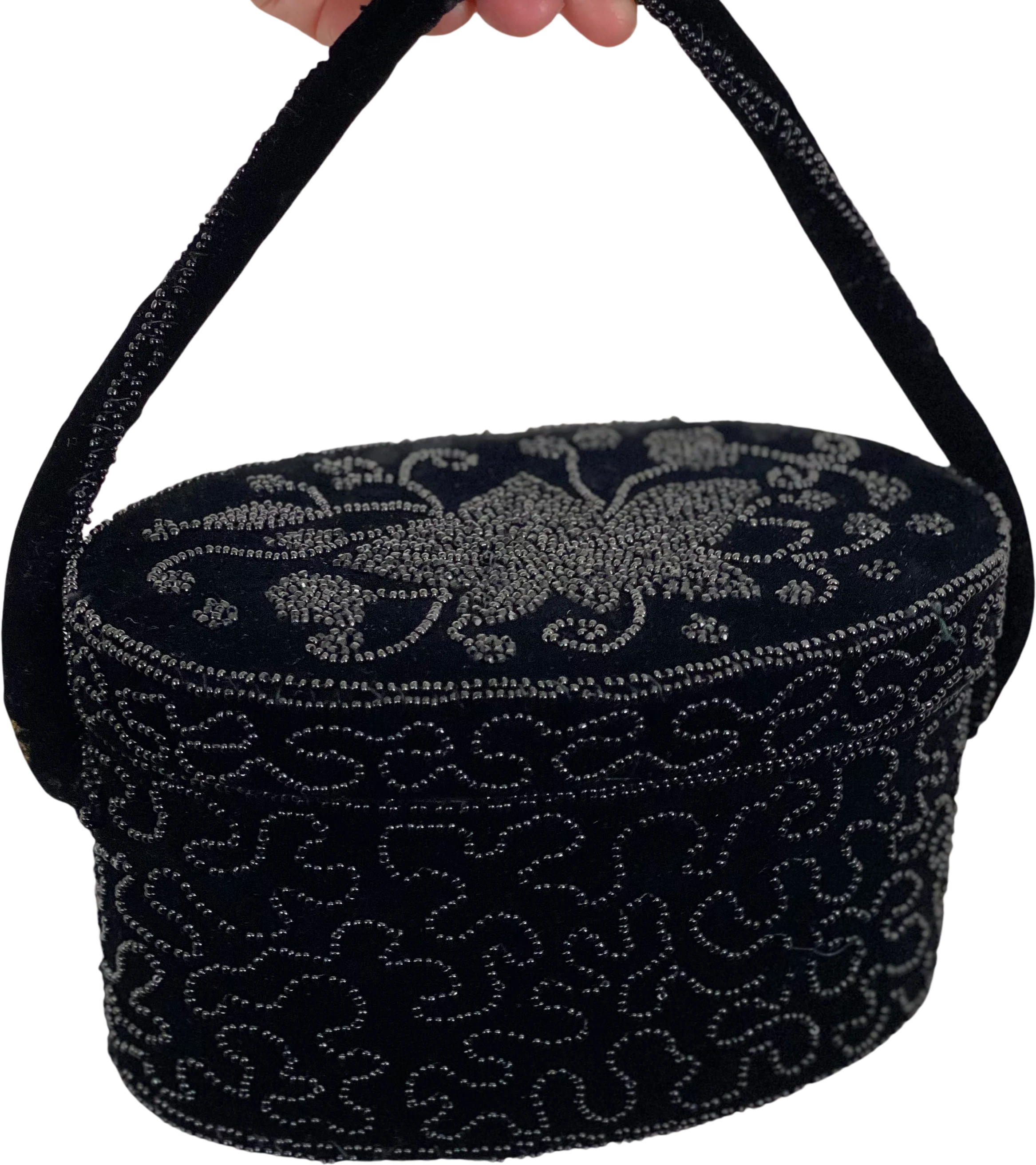 50s Box Purse Velvet Beaded Cocktail Evening Handbag By Delill