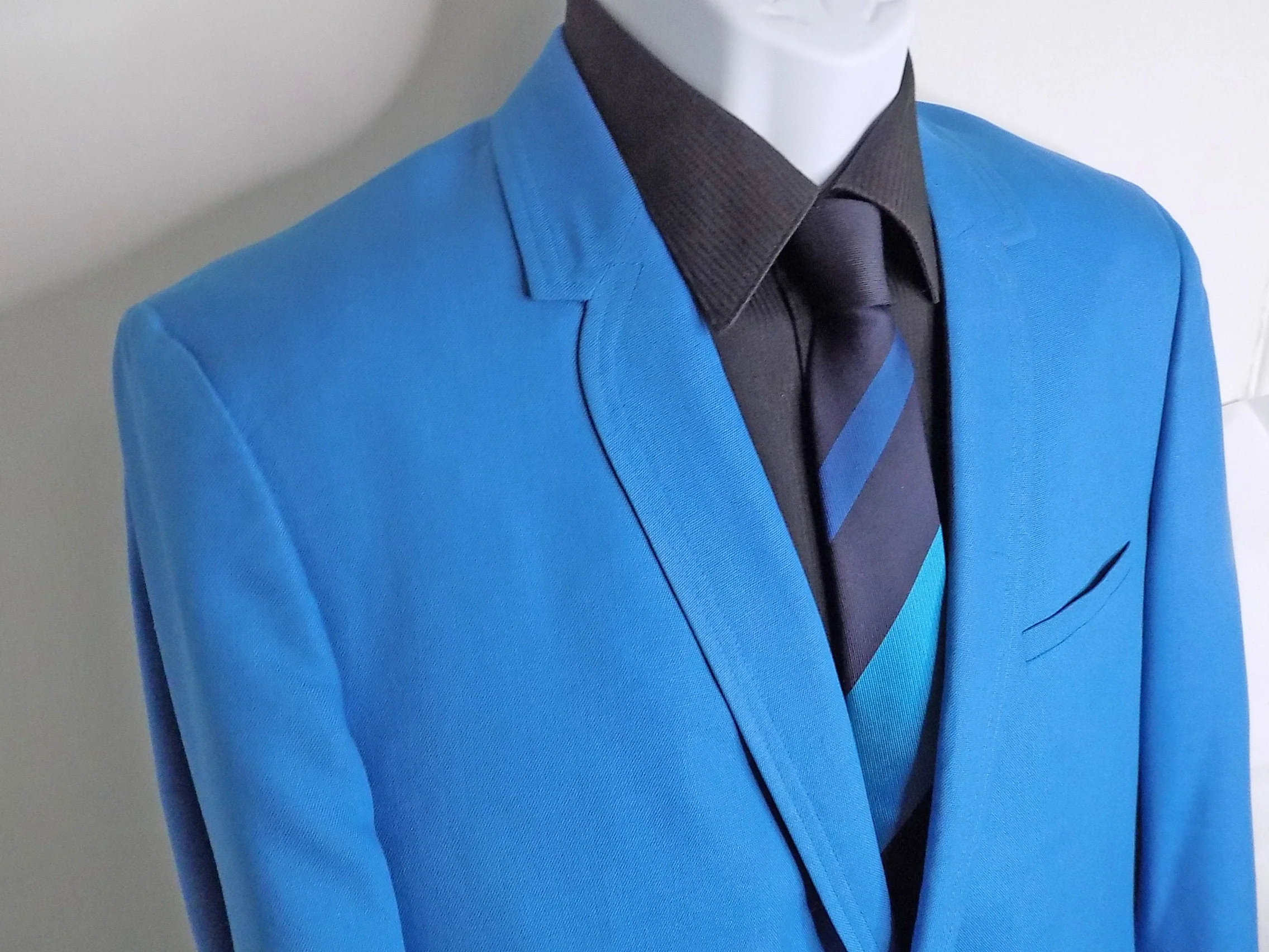 50s Bright Blue Thin Lapel Dinner Jacket Suit Jacket Blazer Sport Coat Rockabilly Atomic Mcm Carat California - Image 2