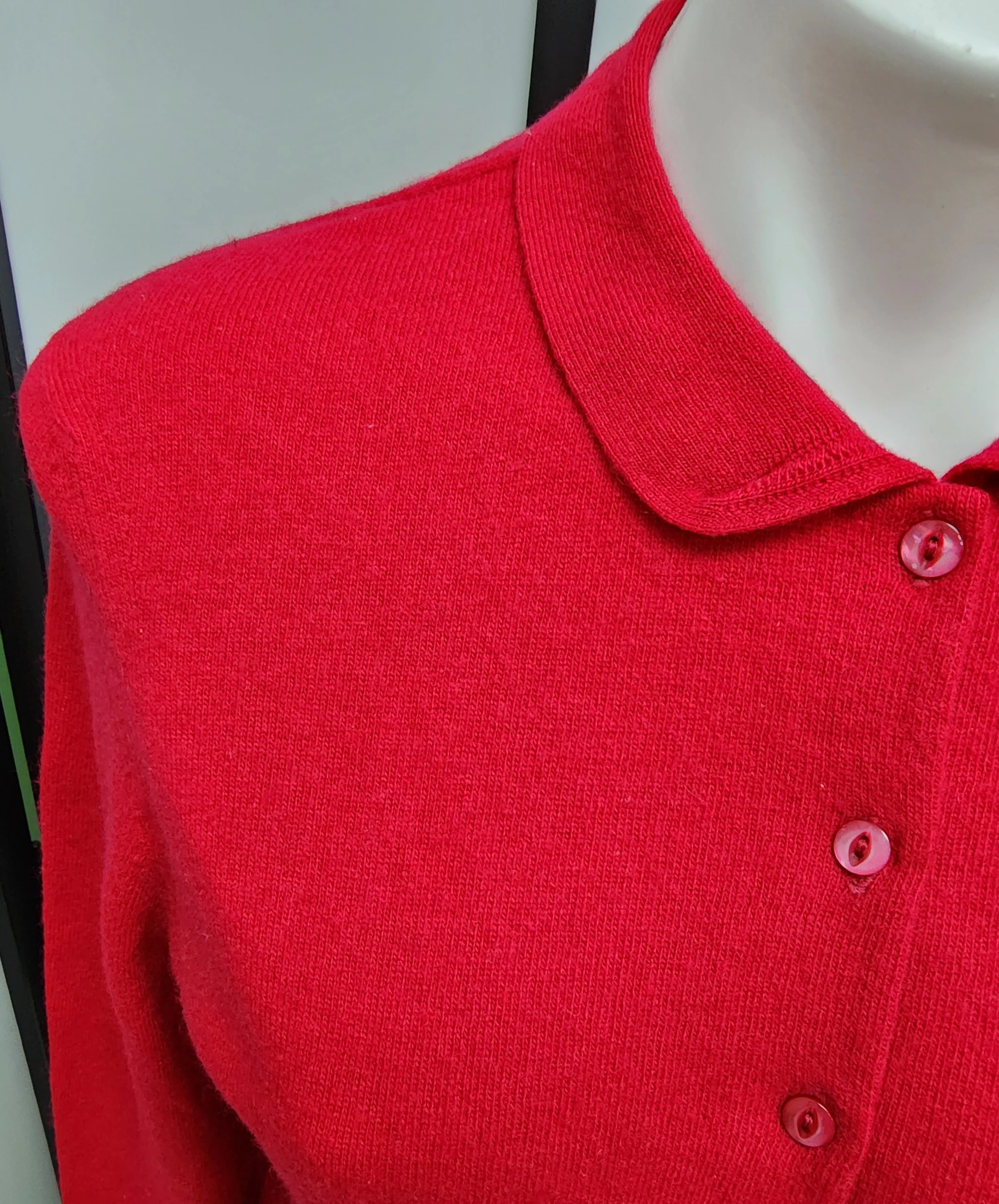 50s Bright Red Cashmere Cardigan Sweater Top Scotland By Braemar - Image 5