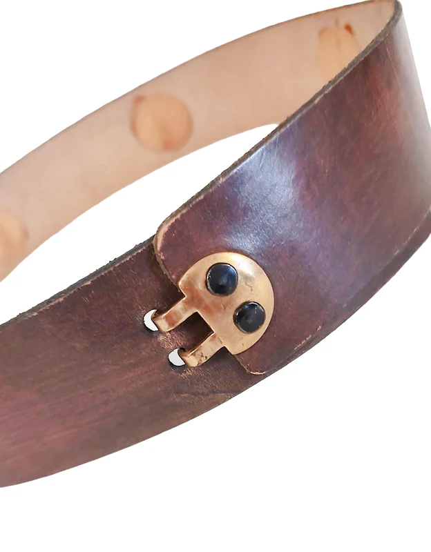 50s Brown Leather Wide Belt With Copper Sail Boats - Image 3