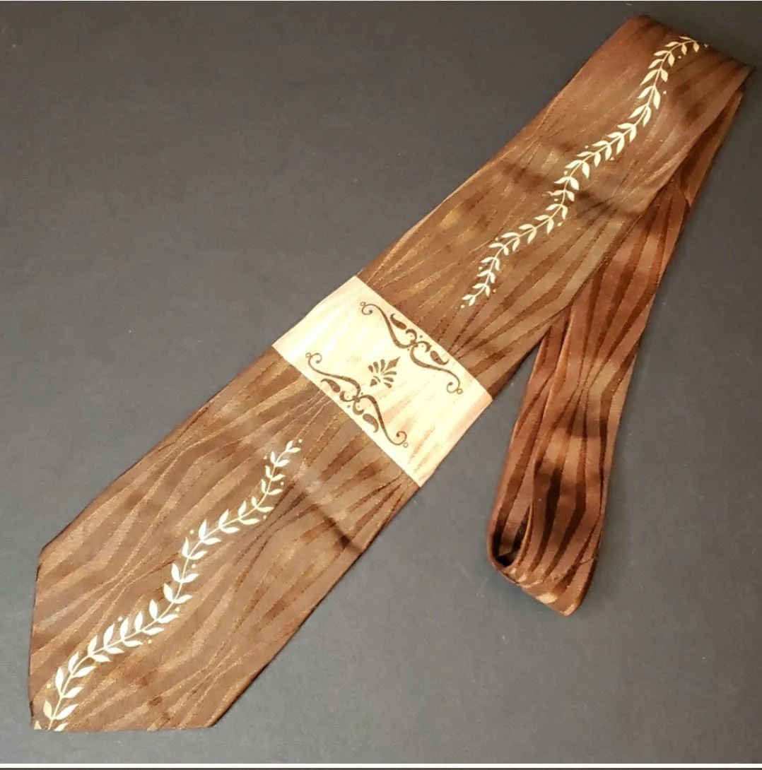 50's Two Tone Brown Printed Neck Tie by Regal Cravat - Image 3