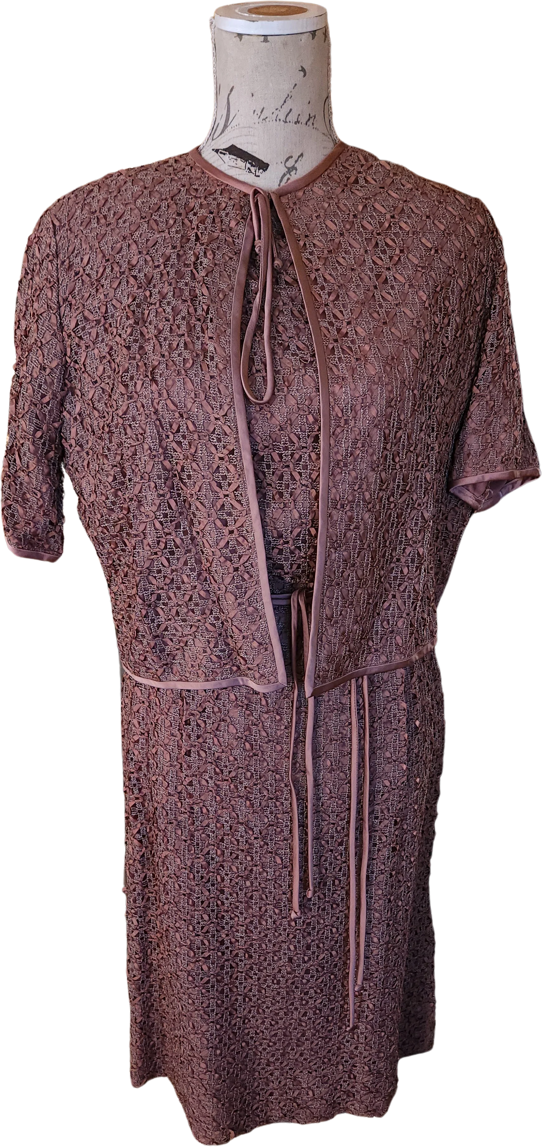50s Brown Ribbonette Dress Set Xl