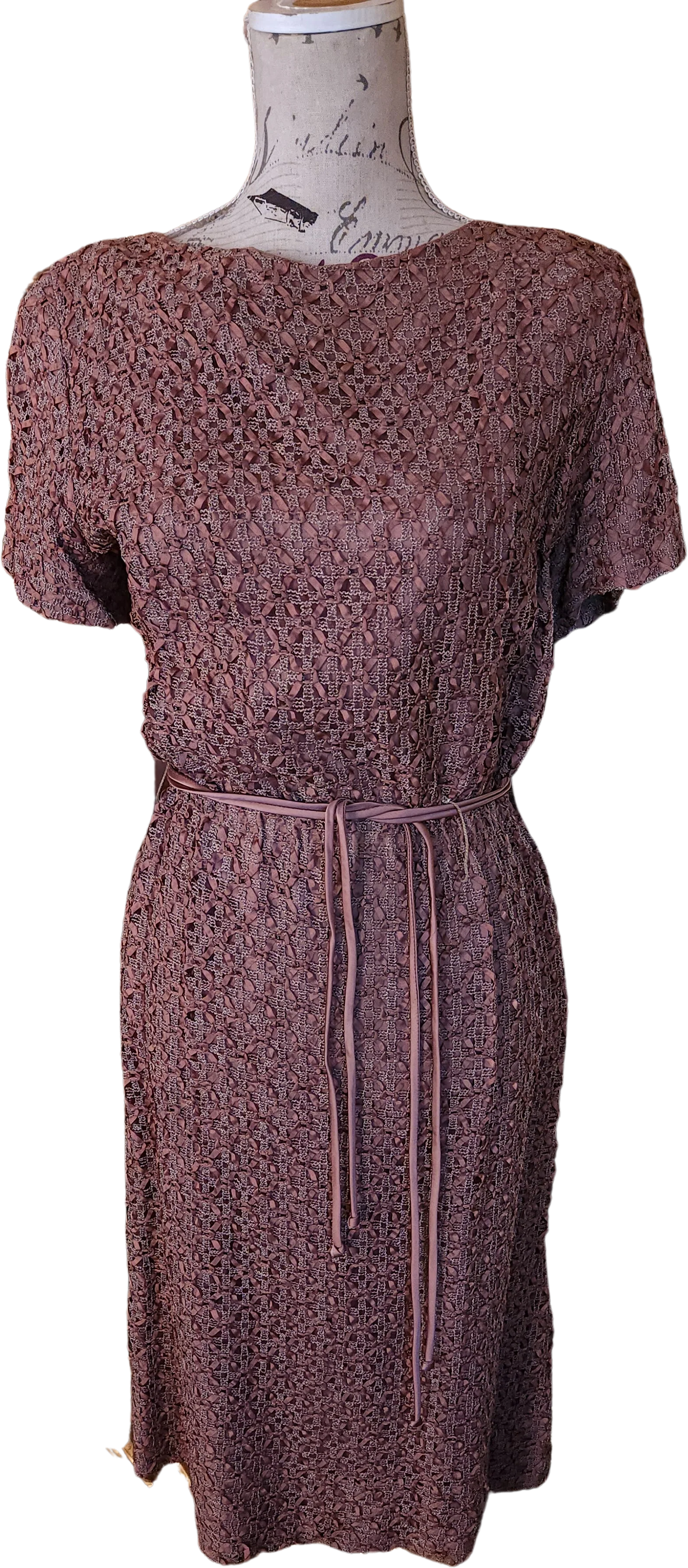 50s Brown Ribbonette Dress Set Xl - Image 2