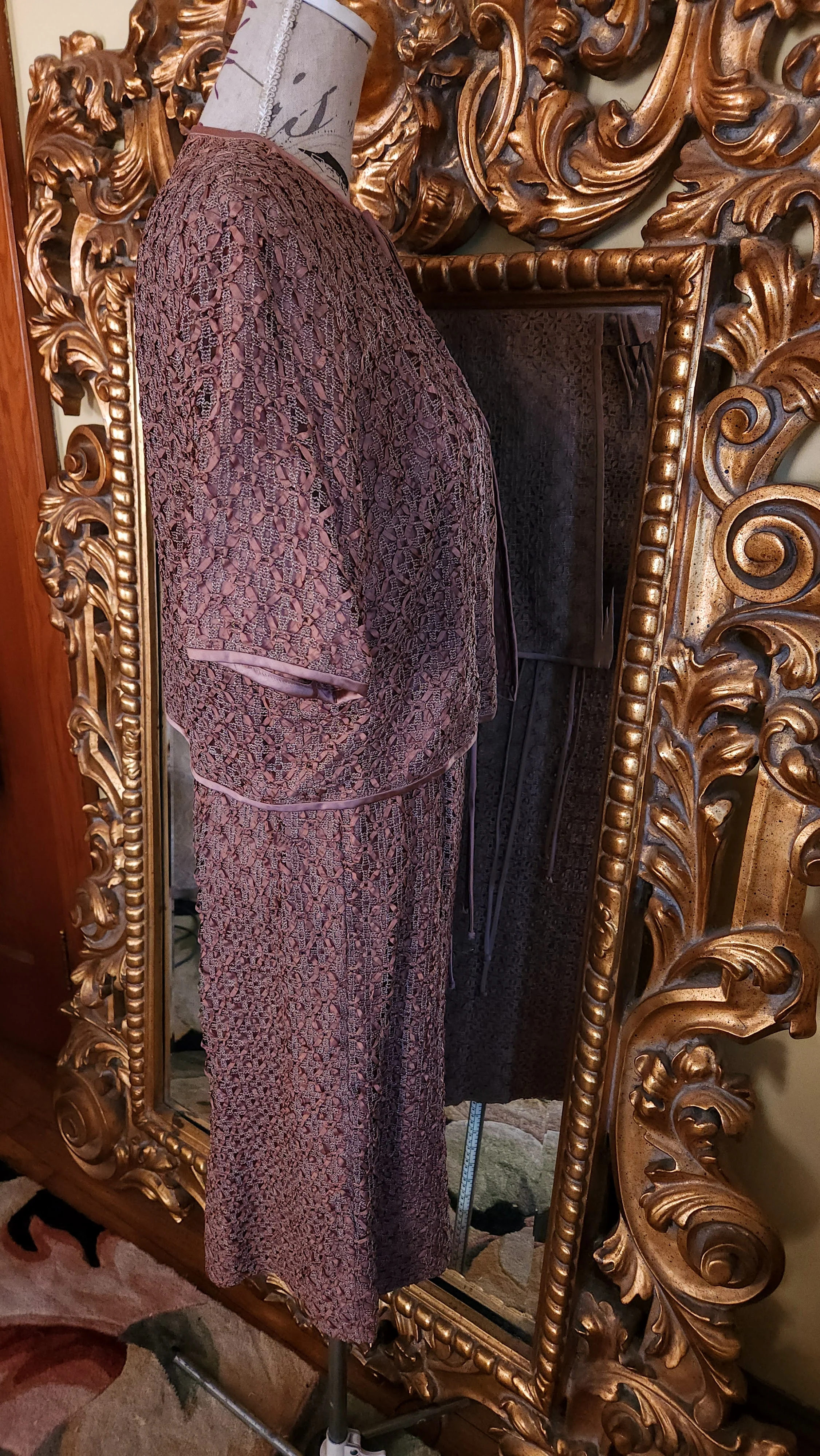 50s Brown Ribbonette Dress Set Xl - Image 3