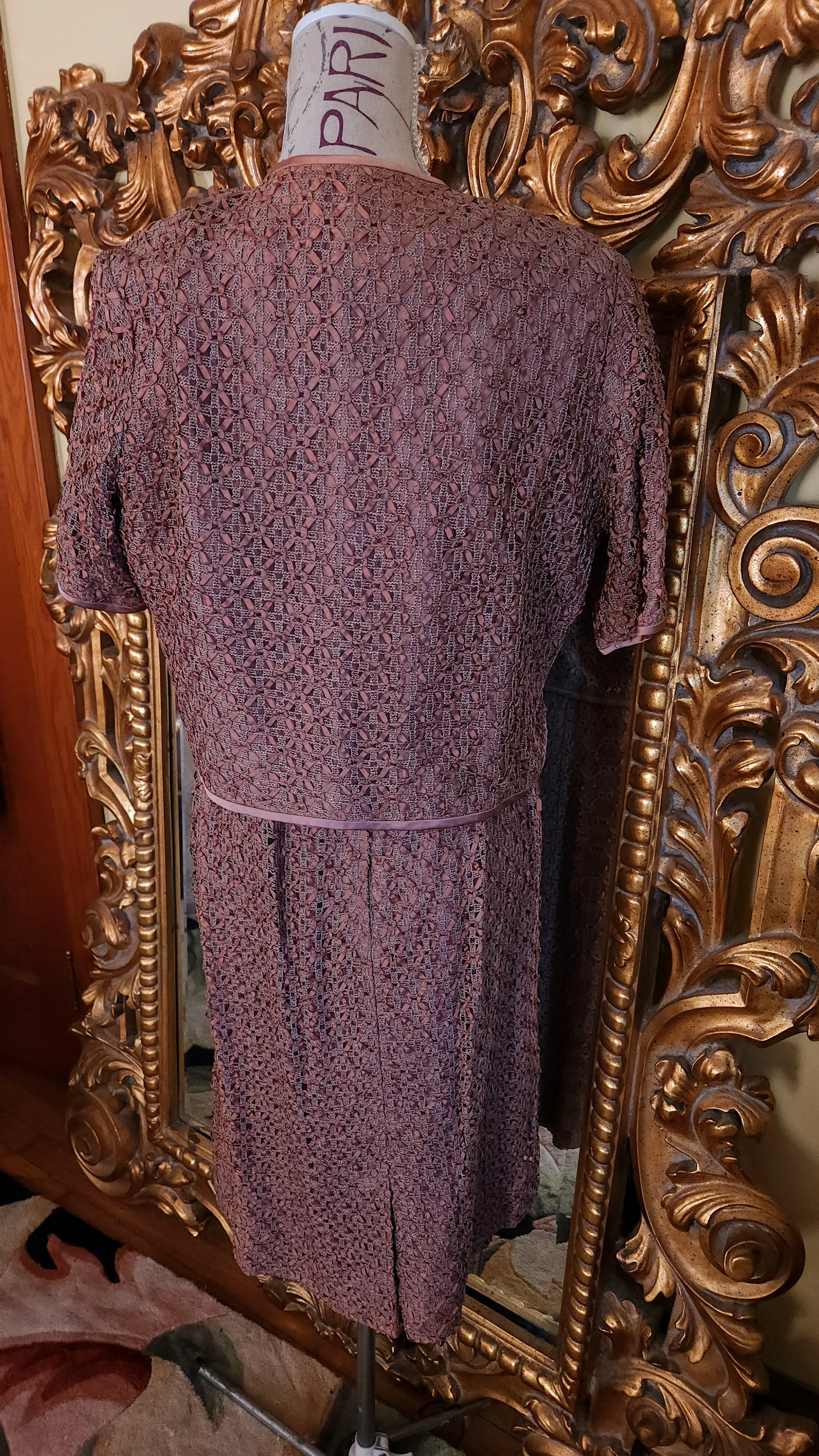 50s Brown Ribbonette Dress Set Xl - Image 4