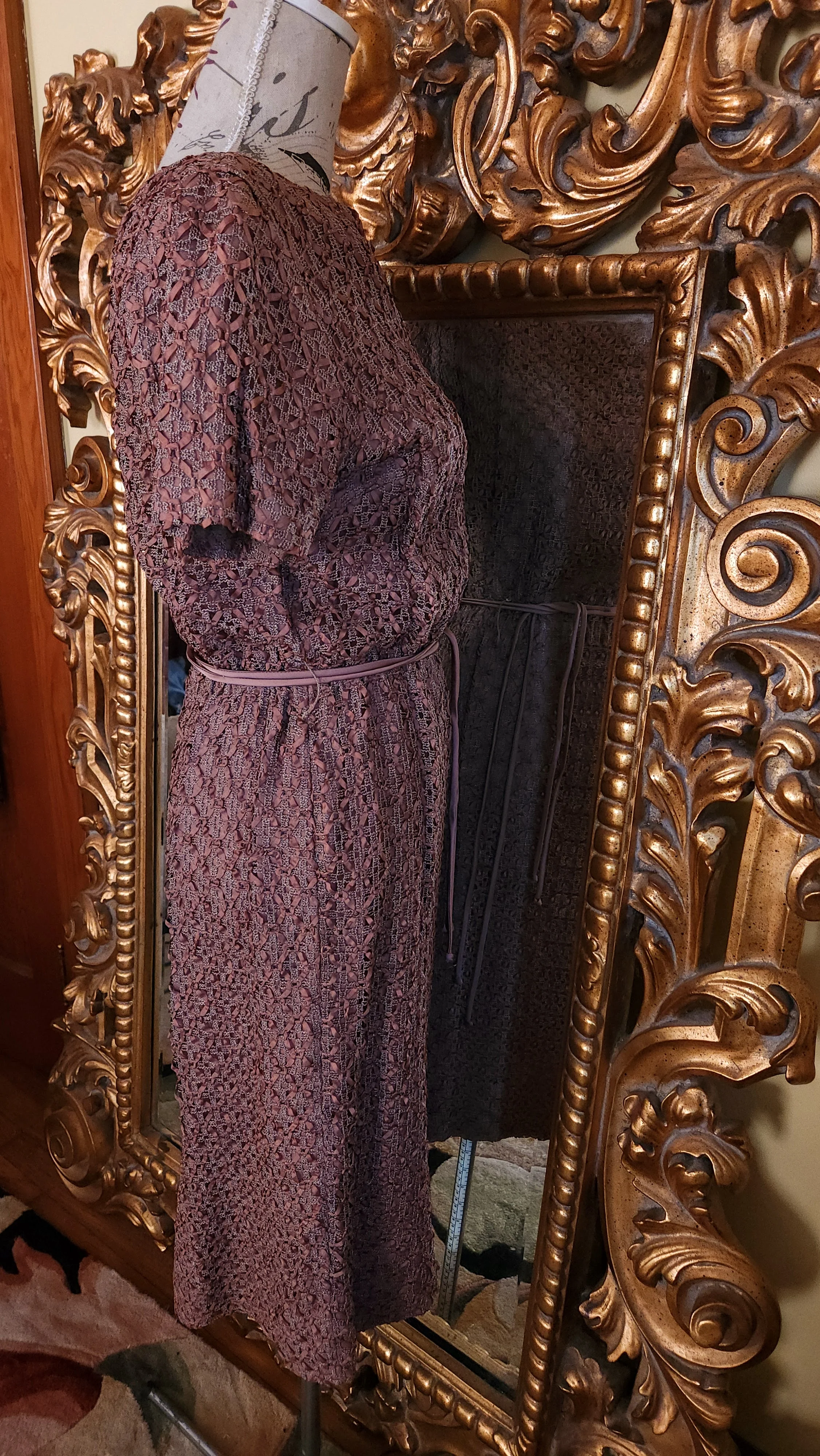 50s Brown Ribbonette Dress Set Xl - Image 5