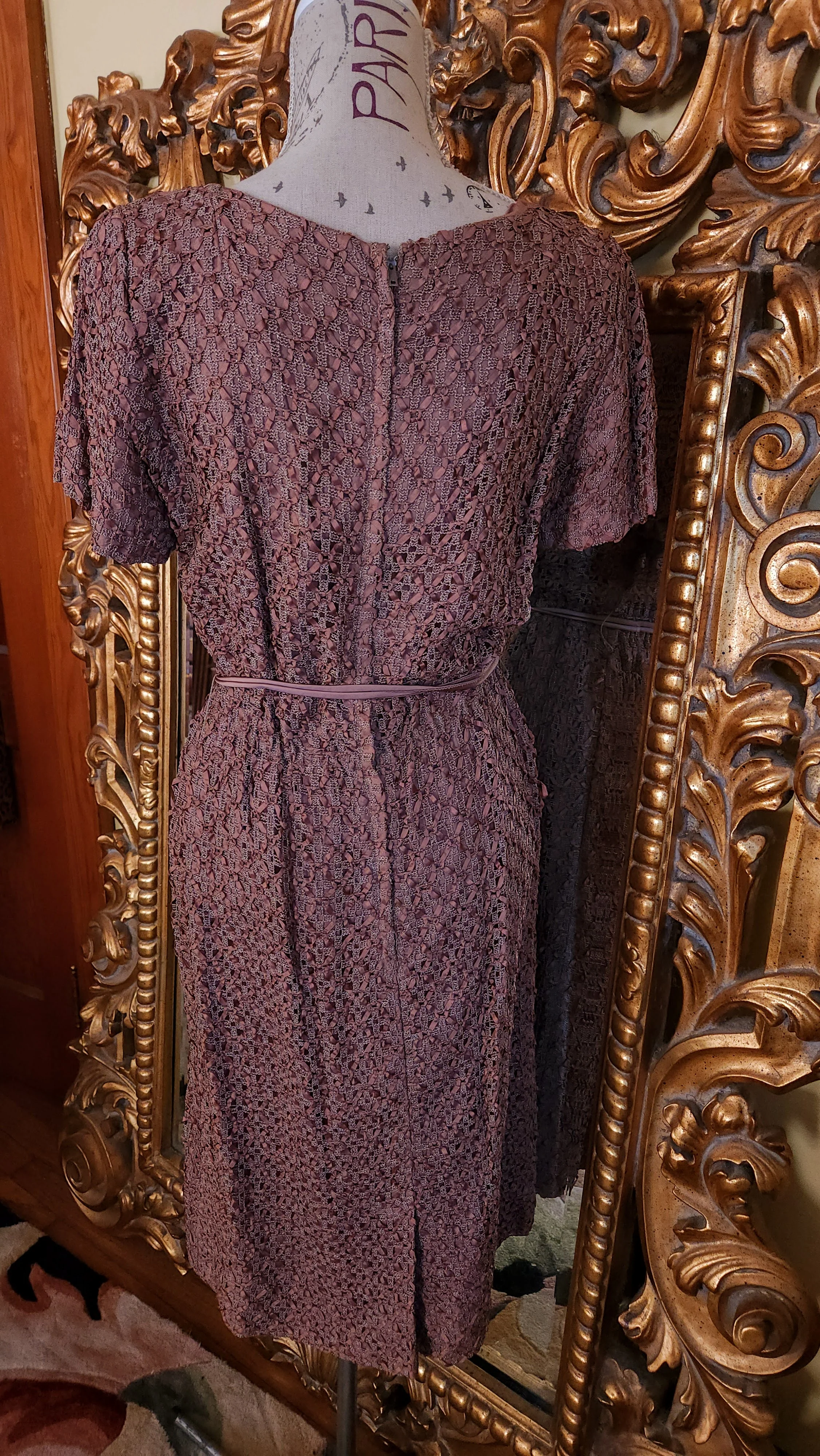 50s Brown Ribbonette Dress Set Xl - Image 6