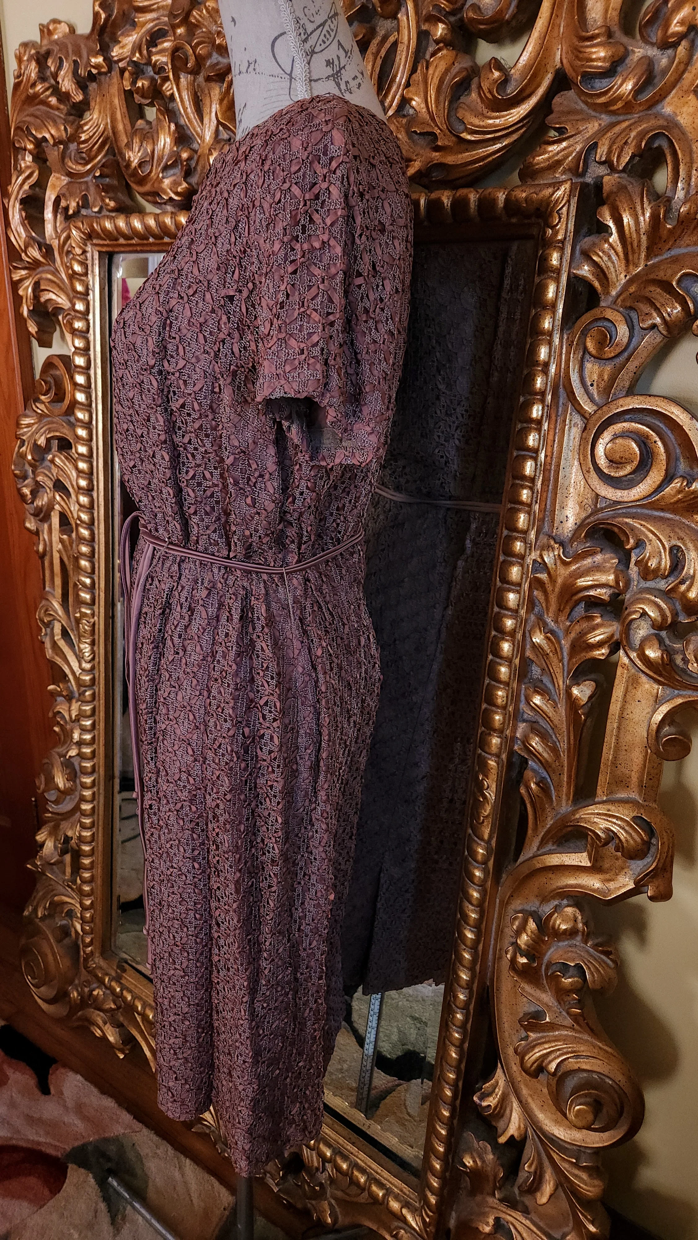 50s Brown Ribbonette Dress Set Xl - Image 7