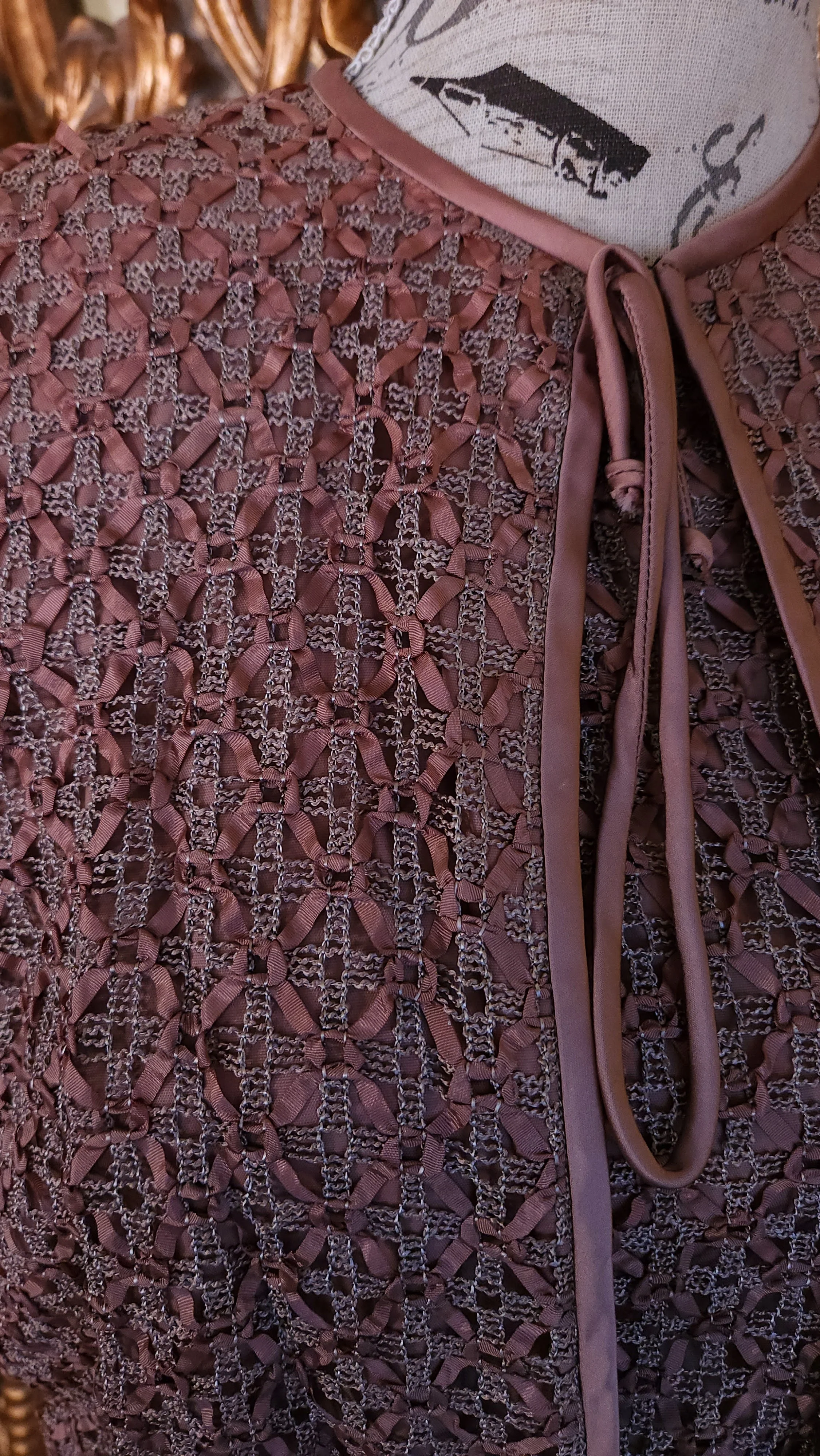 50s Brown Ribbonette Dress Set Xl - Image 8