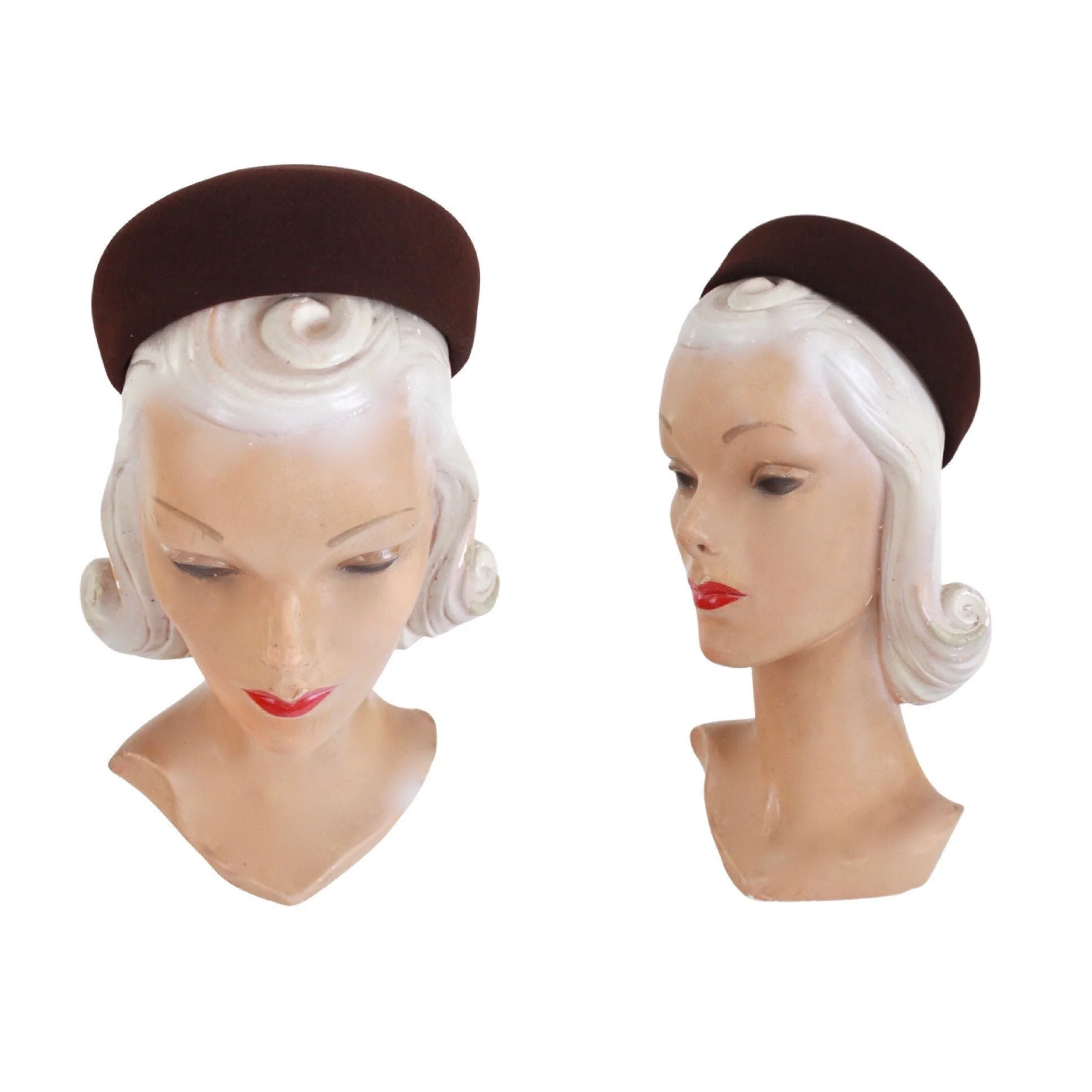 50s Brown Wool Felt Petite Pillbox Womens Fall Hat - Image 3
