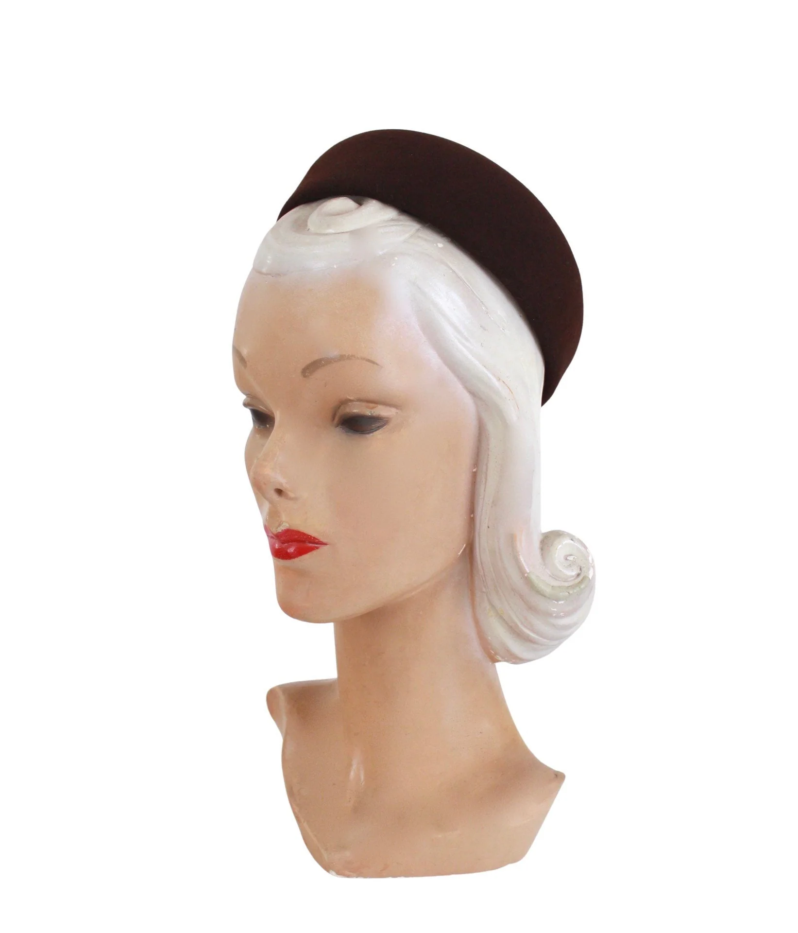 50s Brown Wool Felt Petite Pillbox Womens Fall Hat - Image 7