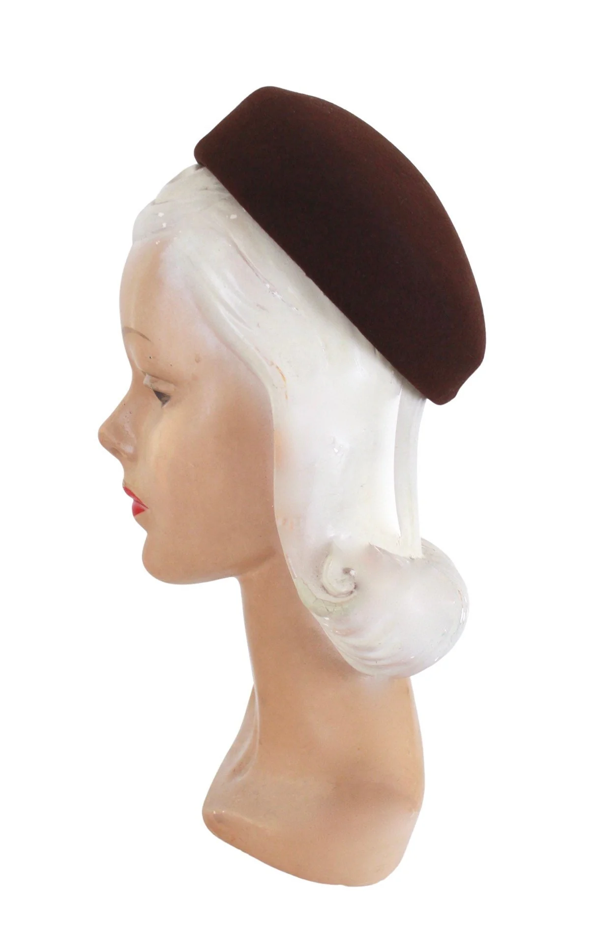 50s Brown Wool Felt Petite Pillbox Womens Fall Hat - Image 8