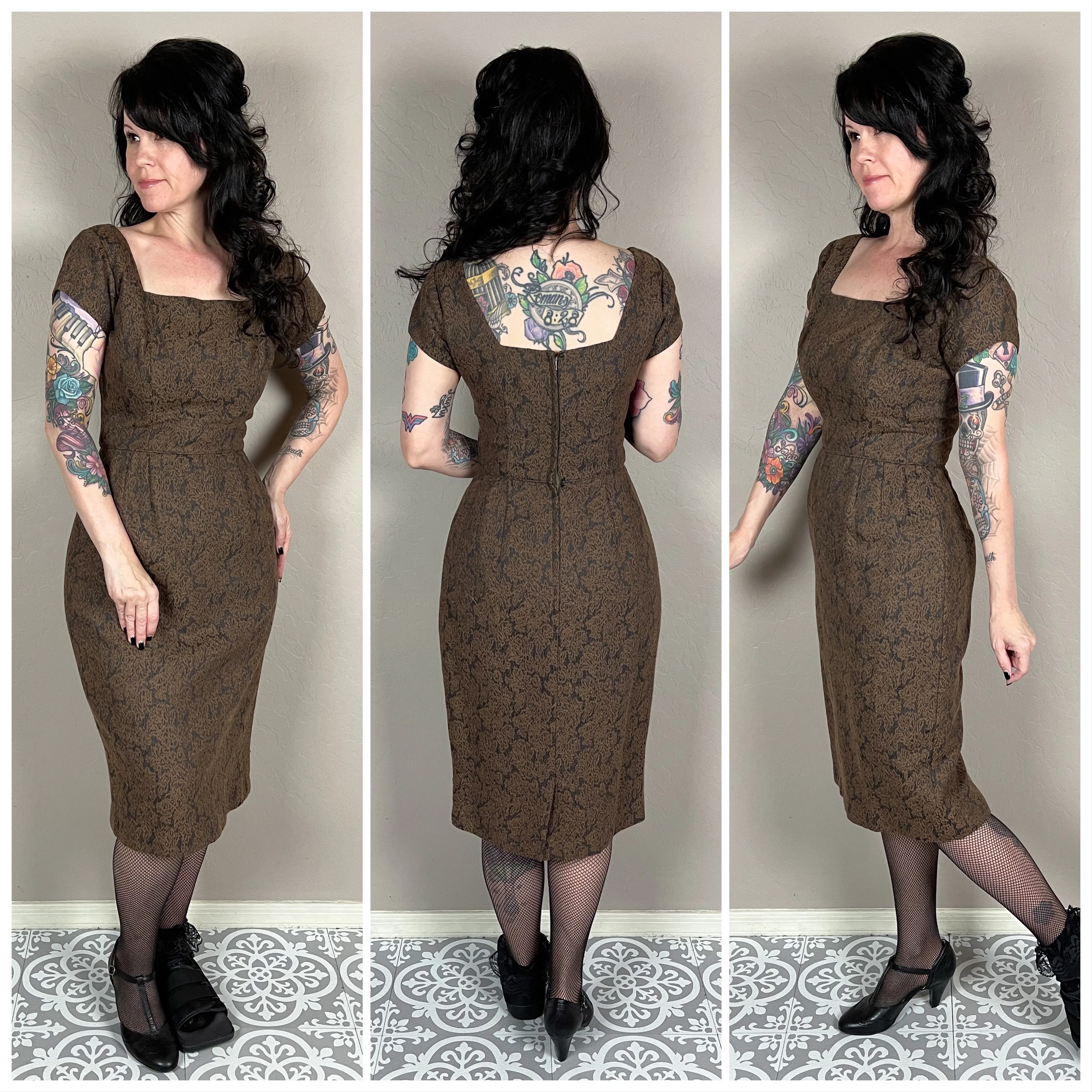 50s Brown Wool Two Piece Jacket And Dress Set - Image 4