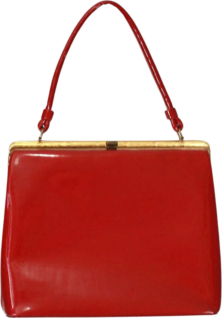 50s Candy Apple Red Patent Leather Kelly Handbag