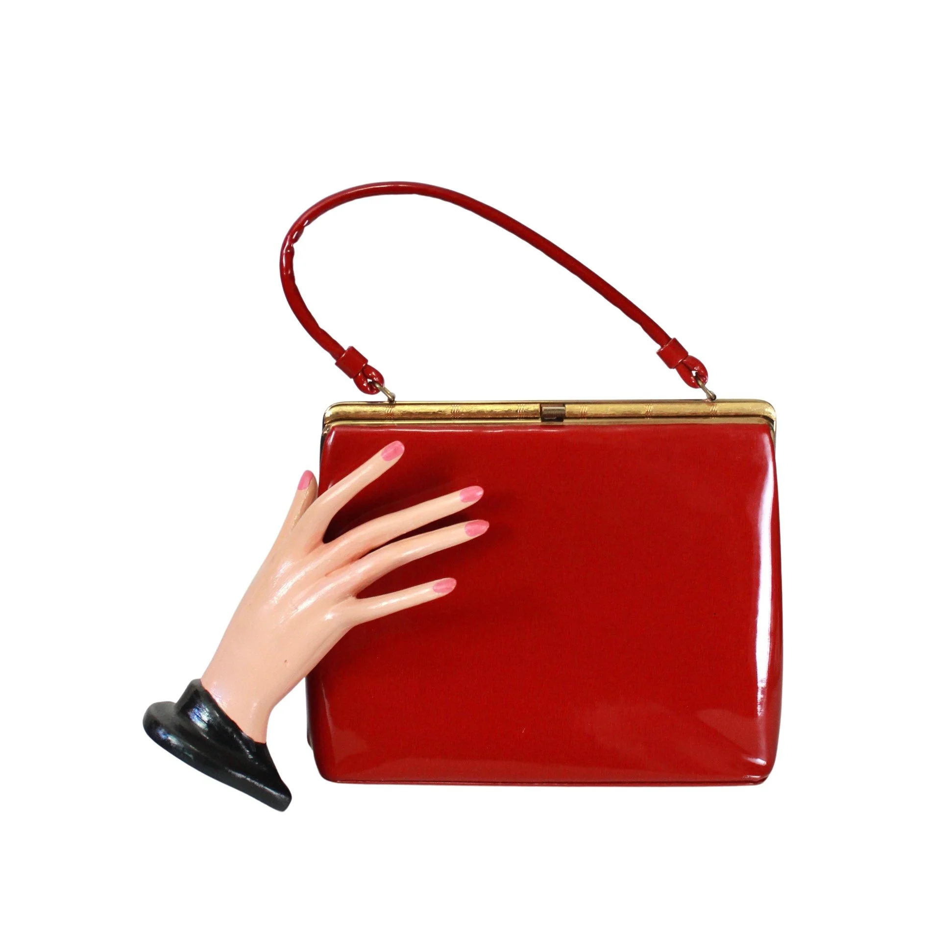 50s Candy Apple Red Patent Leather Kelly Handbag - Image 2