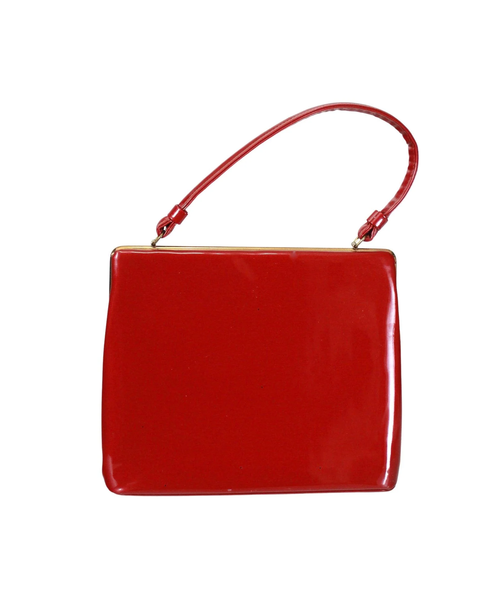 50s Candy Apple Red Patent Leather Kelly Handbag - Image 8