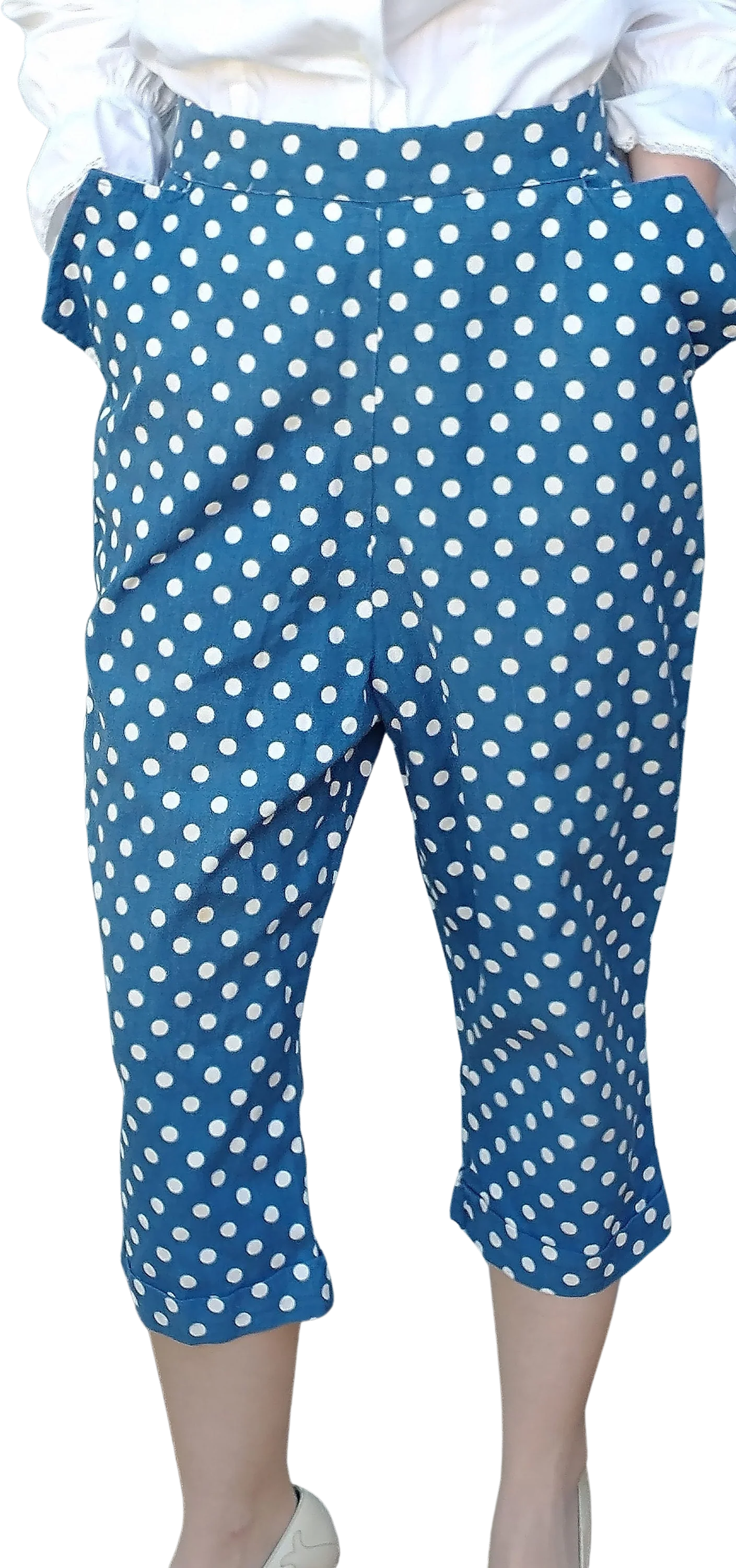 50s Capri Peddle Pushers Womens Small Blue and White Polka Dot Rockabilly Summer by Foster-Hochberg