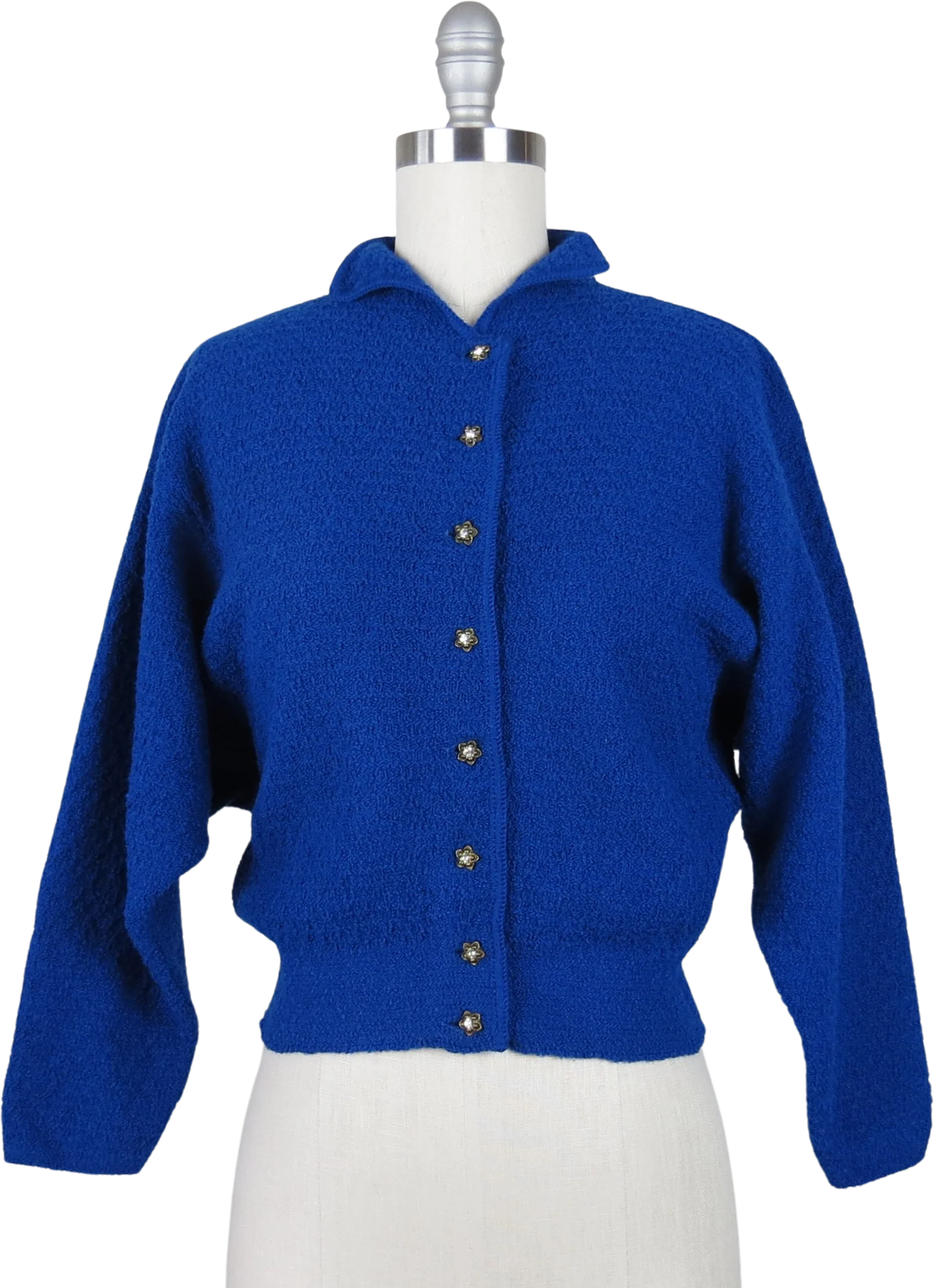 50s Cardigan Sweater Cropped Wing Collar Rhinestones