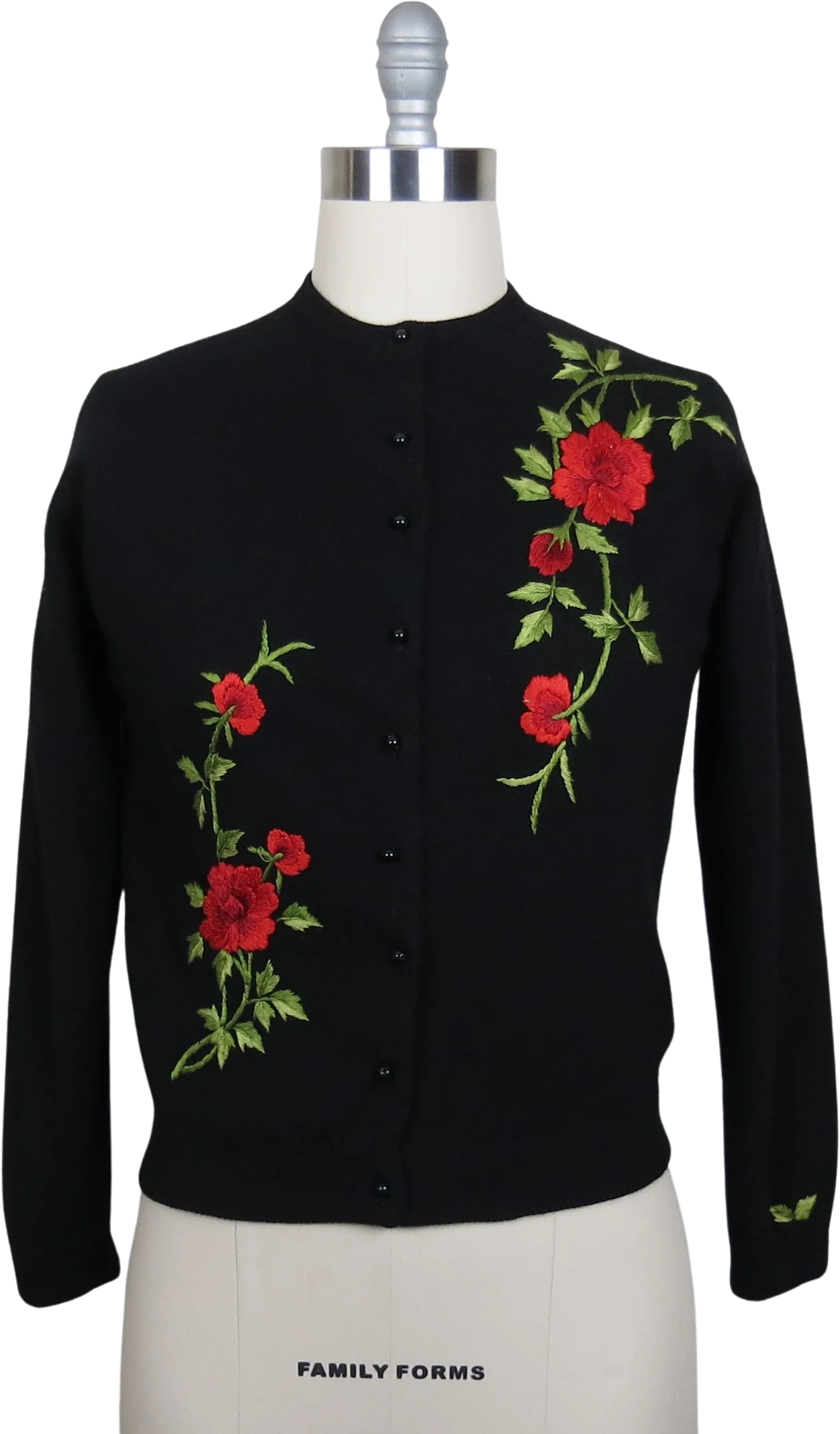 50s Cardigan Sweater Floral Rose Print Embroidery