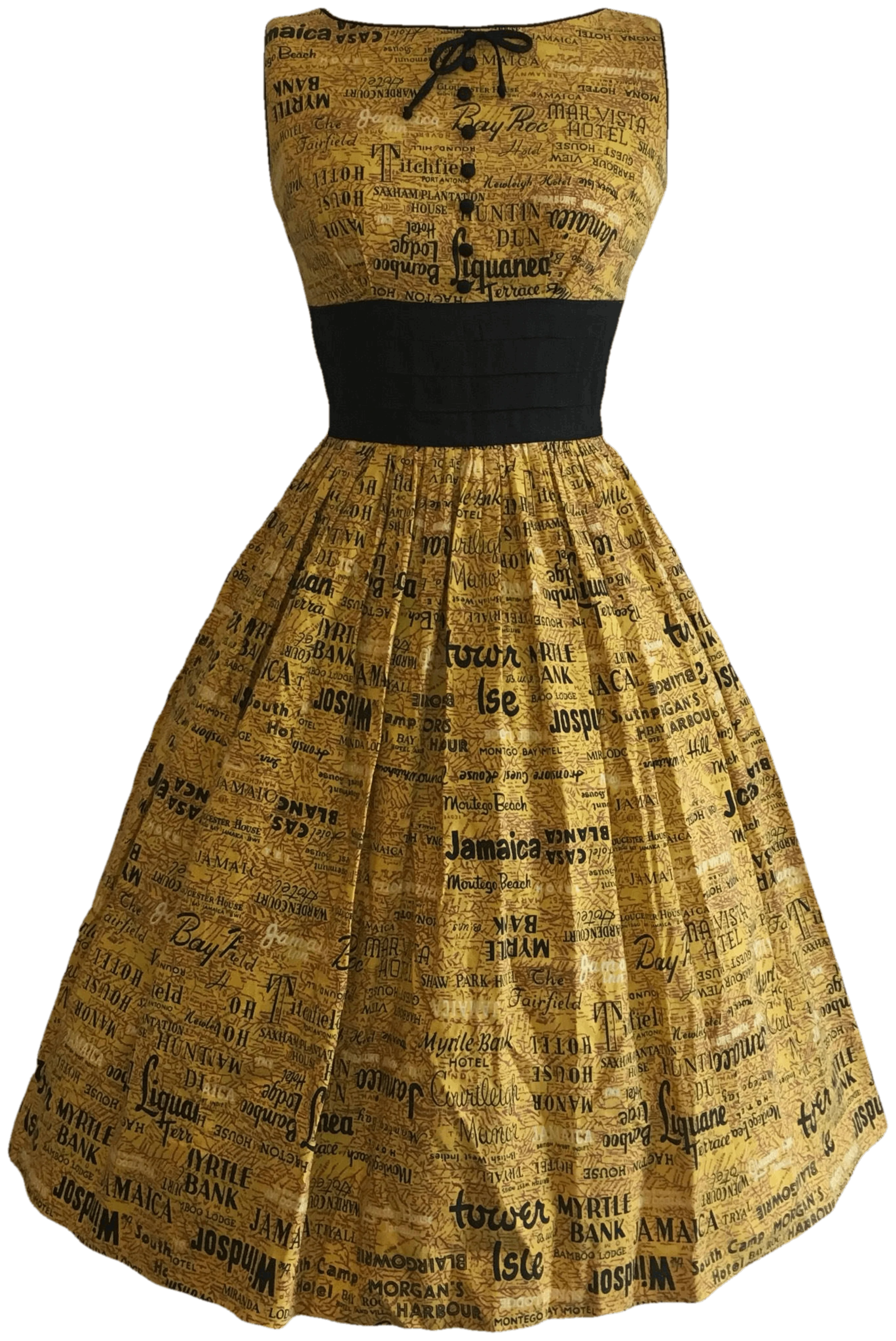 50's Caribbean Travel Novelty Print Dress