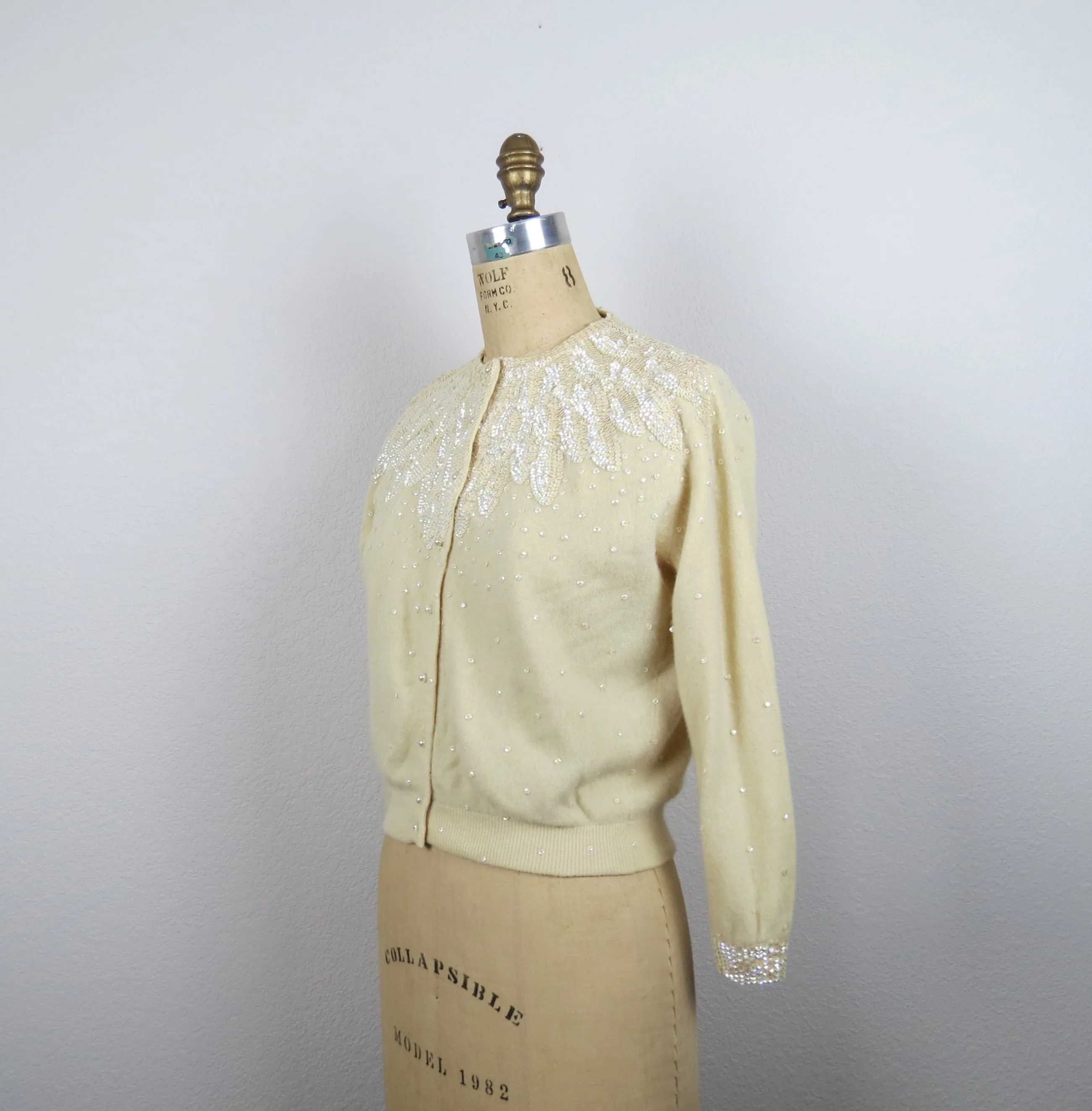 50s Cashmere Sequined Cardigan Sweater Evening Cocktai By Anne Scott - Image 3