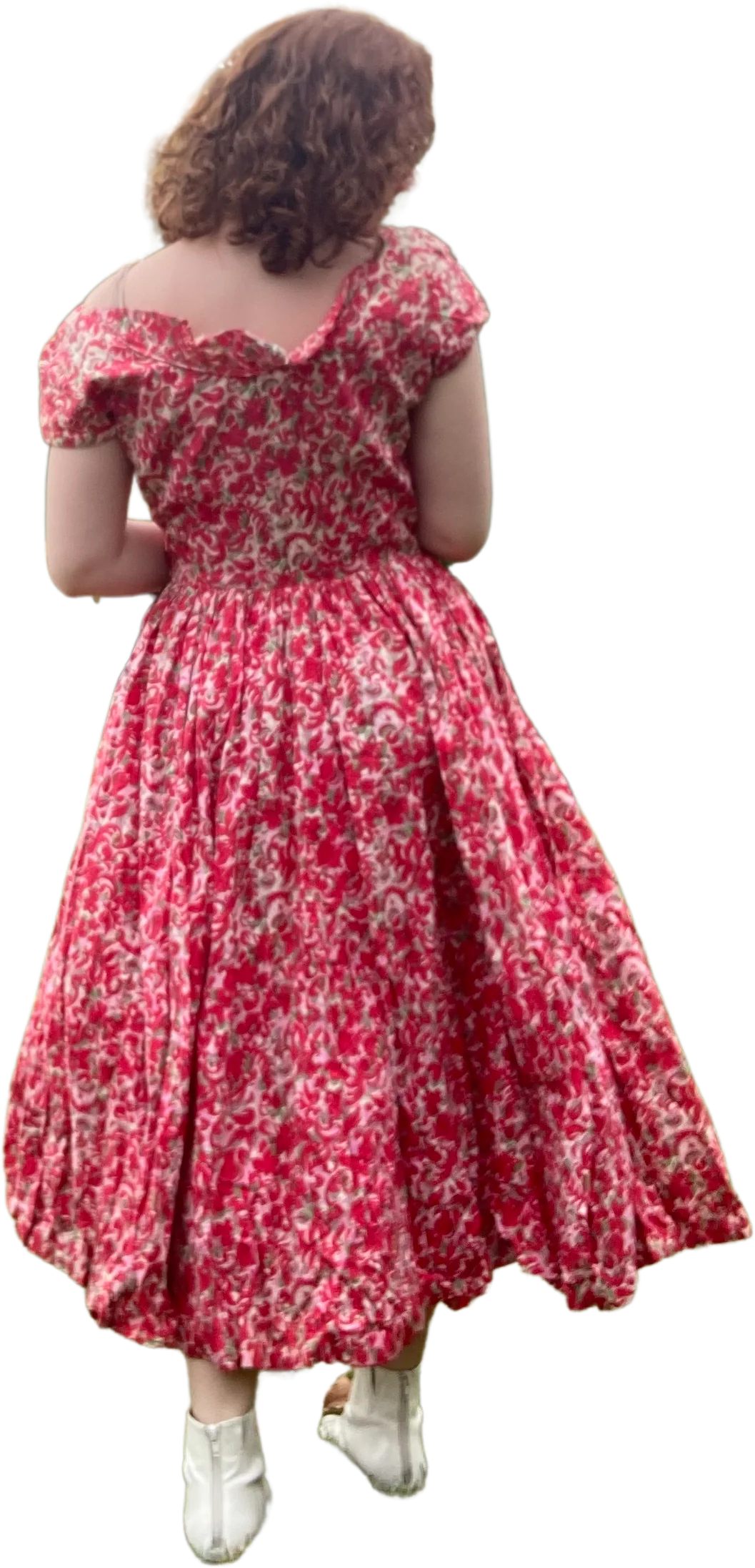 50s Cherry Red Floral Spectator Dress By Jerry Gilden - Image 2