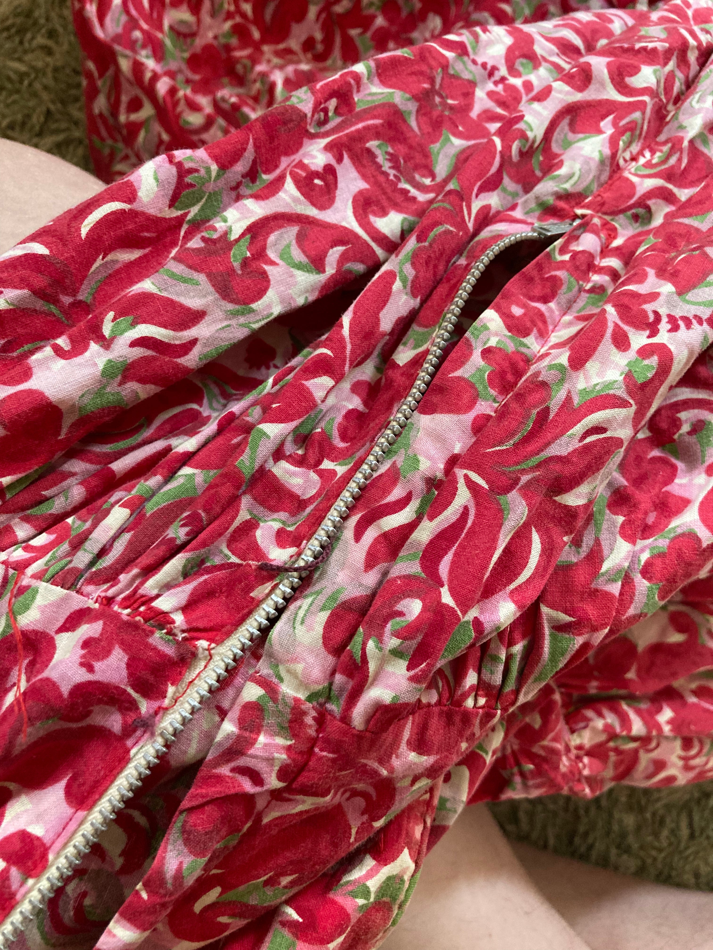 50s Cherry Red Floral Spectator Dress By Jerry Gilden - Image 6
