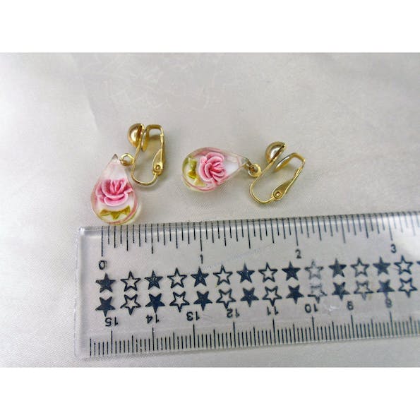 50s Clip On Earrings Small Carved Lucite Dangles - Image 8