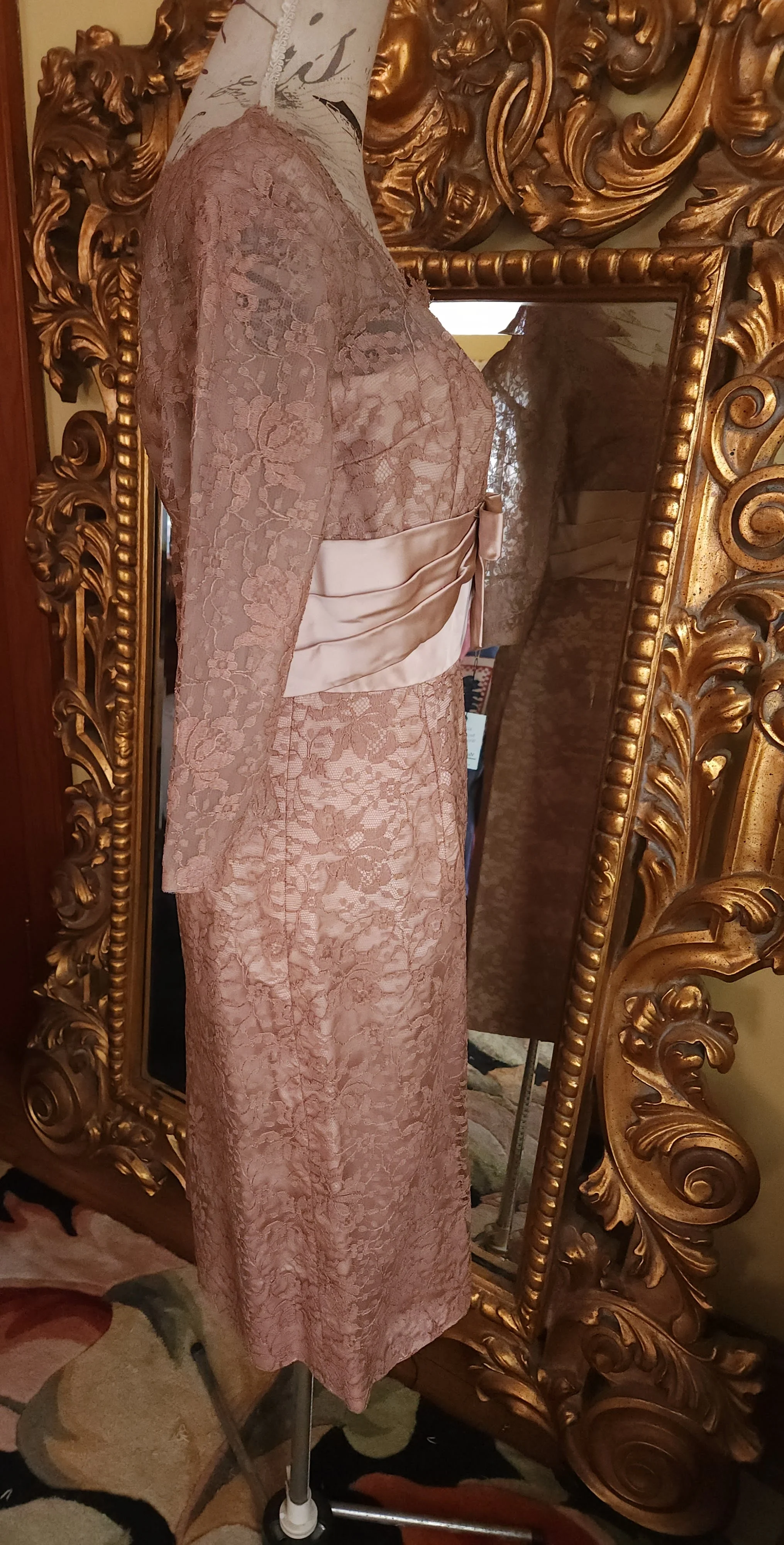 50s Cocoa Brown Lace Wiggle Dress With Satin Waist By Nebraska Clothing Co - Image 3