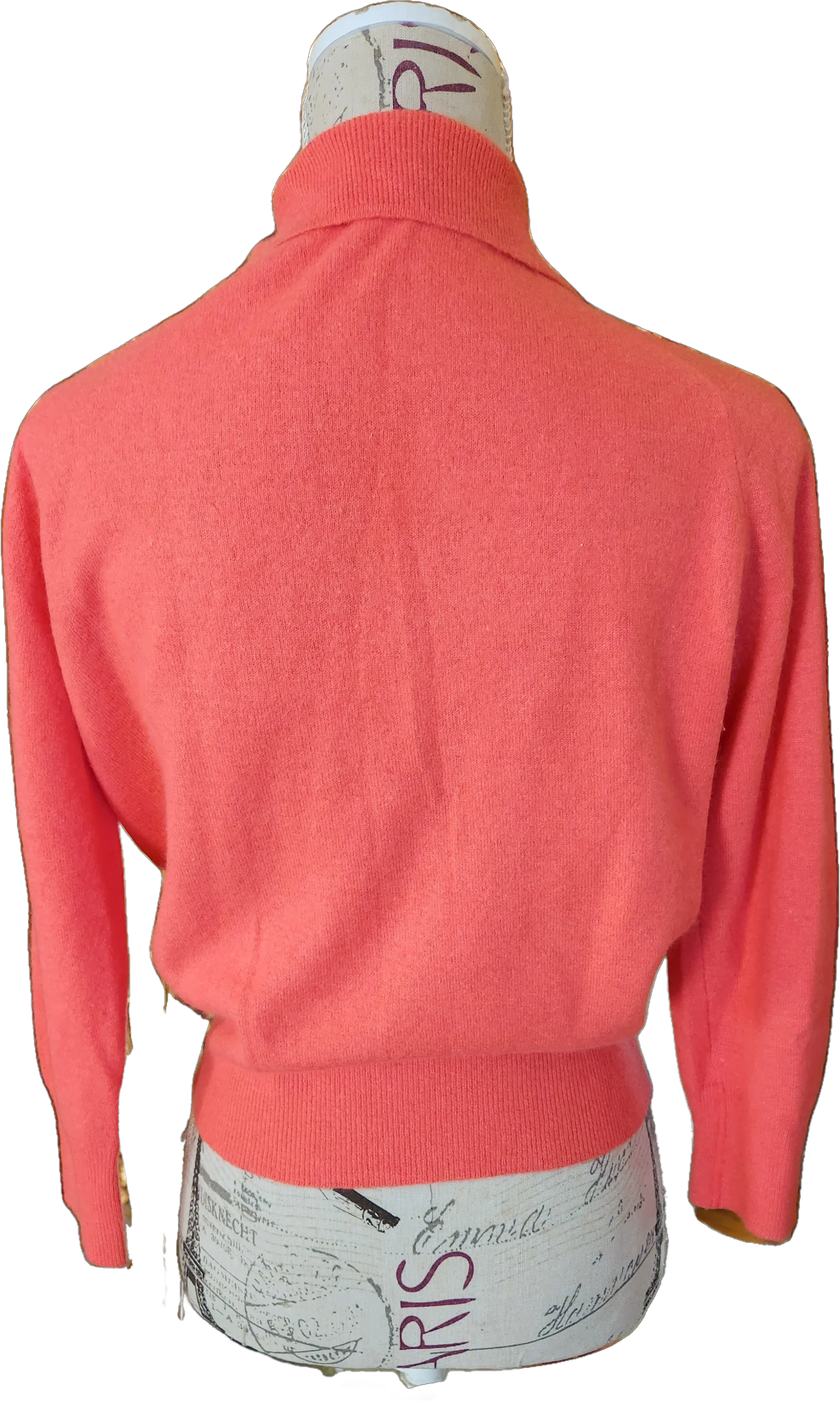 50s Coral Angora Collared Sweater With Ribbed Details by  Darlene - Image 2