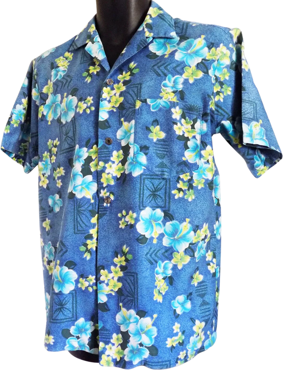 50s Cotton Tropical Shirt M Kaikamahine Blue Green Aqua Honalulu Rare by Kaikamahine