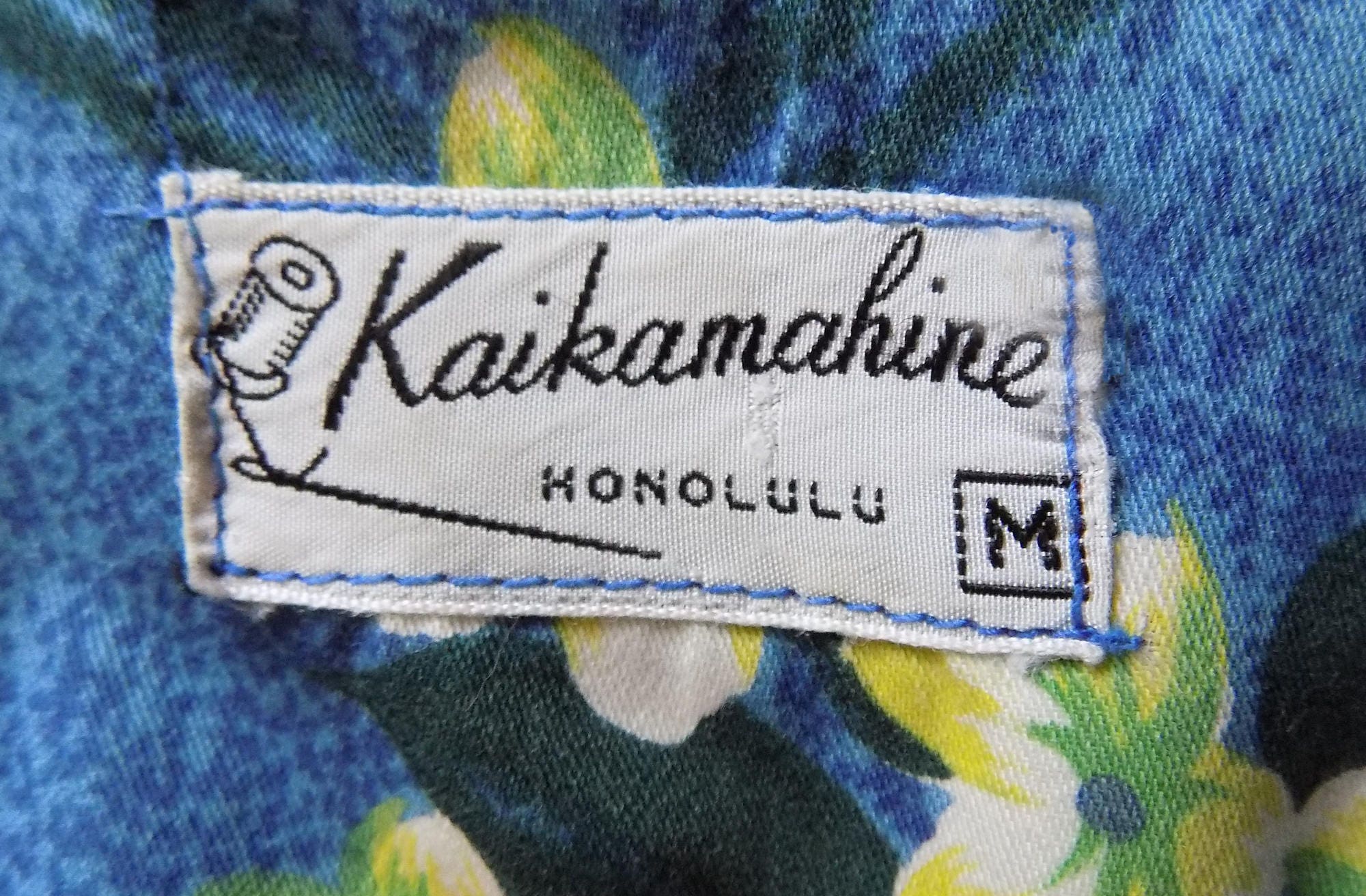 50s Cotton Tropical Shirt M Kaikamahine Blue Green Aqua Honalulu Rare by Kaikamahine - Image 2