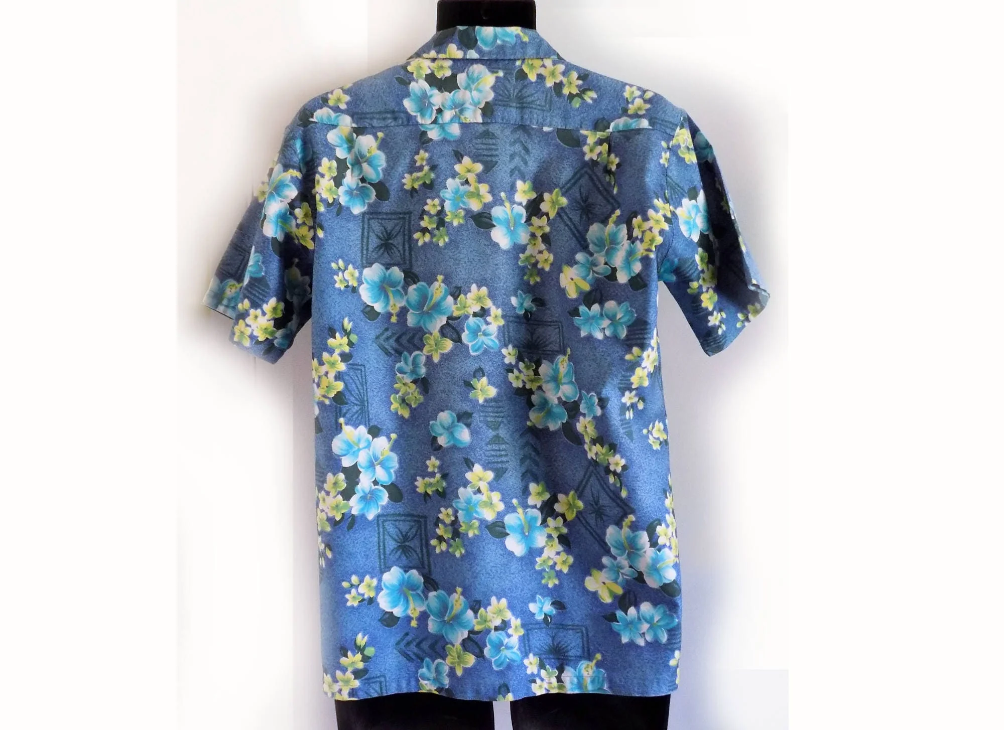 50s Cotton Tropical Shirt M Kaikamahine Blue Green Aqua Honalulu Rare by Kaikamahine - Image 3